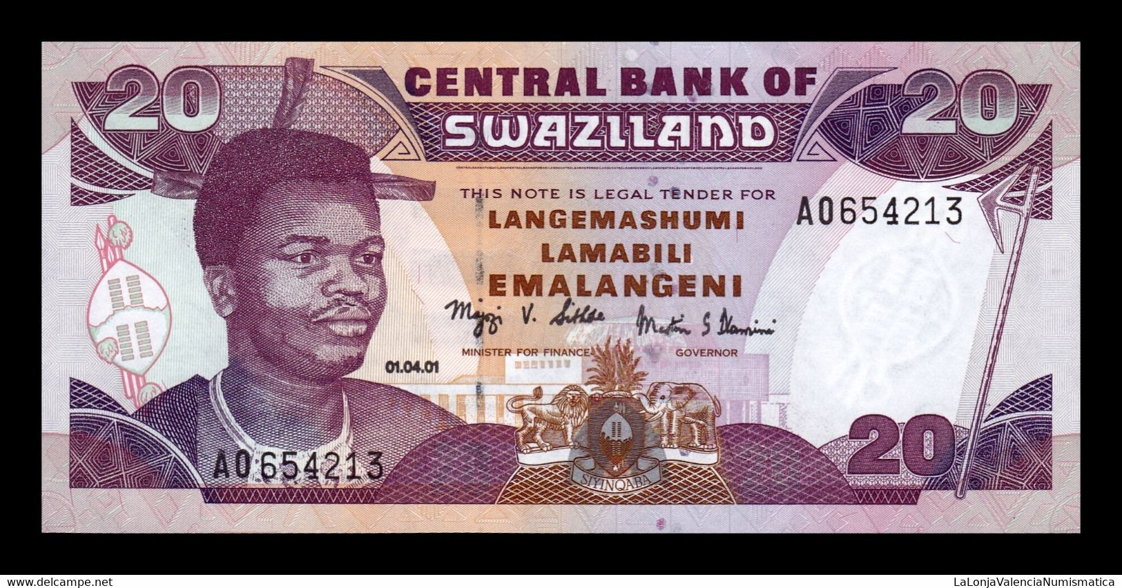 Suazilandia Swaziland 20 Emalangeni 2001 Pick 30a Sc Unc - Swasiland