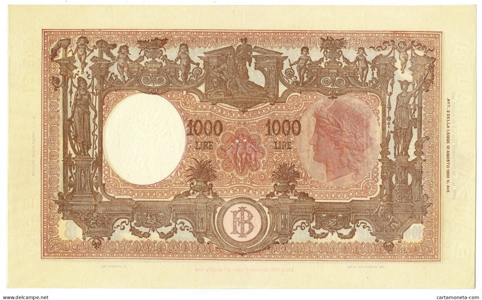 1000 LIRE BARBETTI GRANDE M TESTINA RETRO BI 22/09/1943 SUP- - Regno D'Italia – Autres