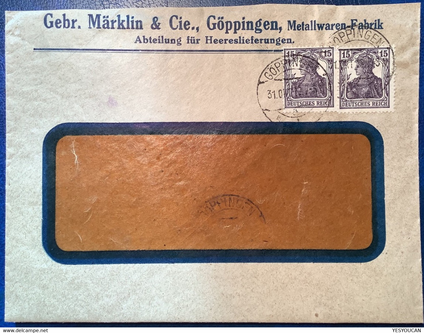 MÄRKLIN HERRESLIEFERUNGEN ! GÖPPINGEN1919Brief (jouet Train Electrique Toys Spielzeug Military1914-18 War Modeleisenbahn - Briefe U. Dokumente