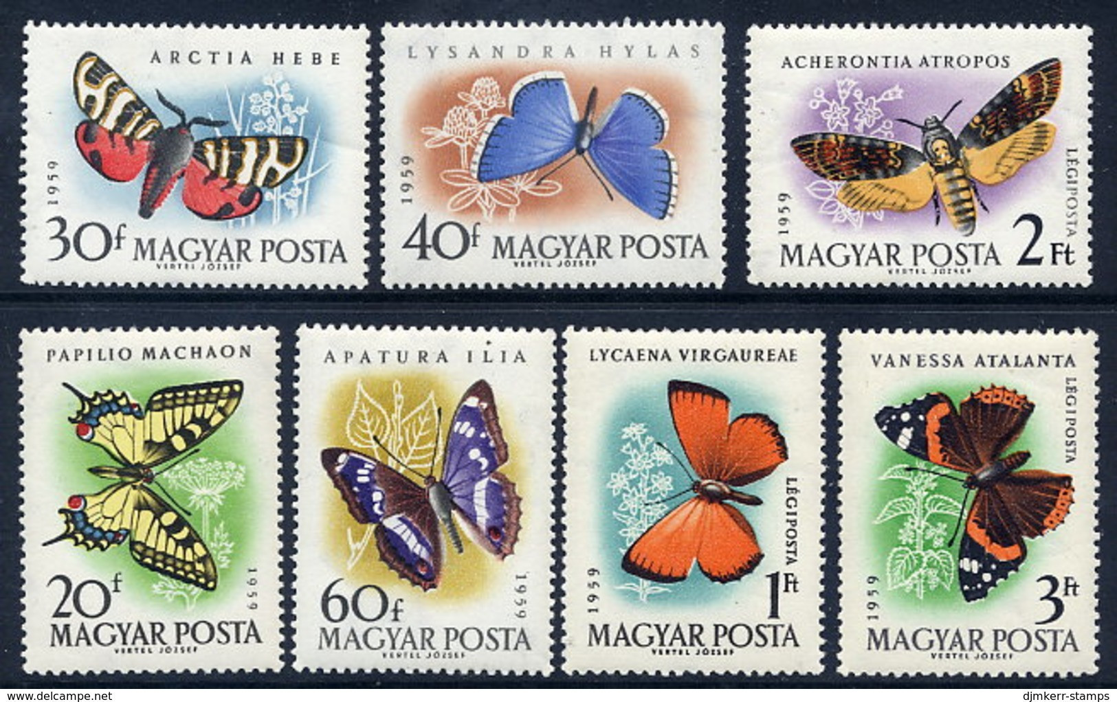 HUNGARY 1959 Butterflies LHM / *.  Michel 1633-39 - Unused Stamps