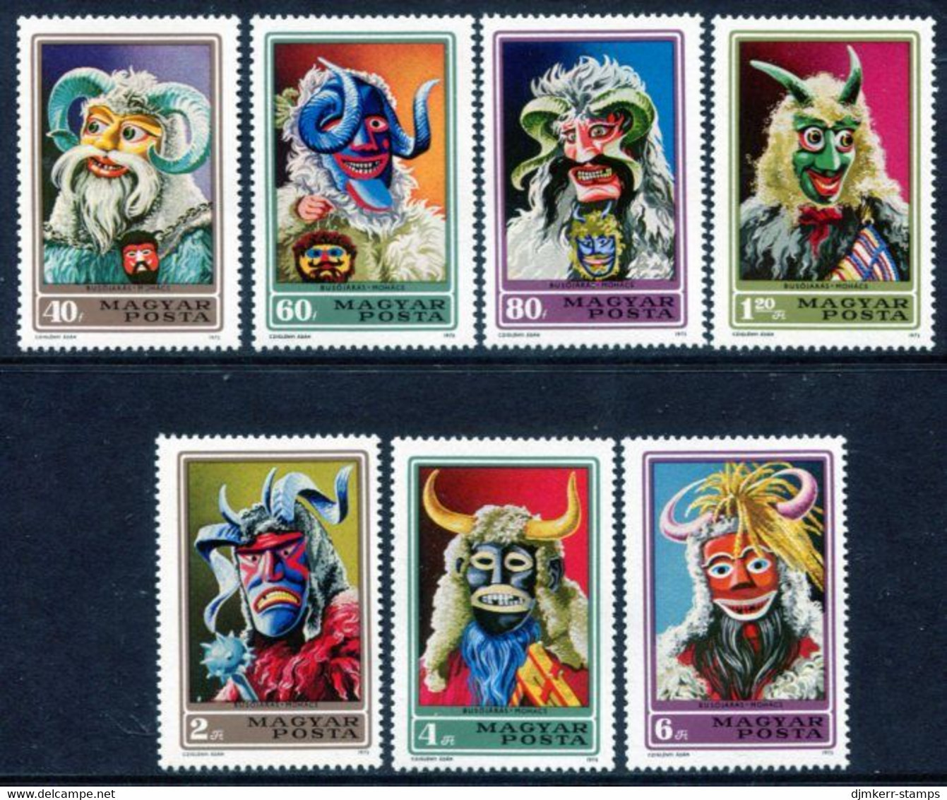 HUNGARY 1973 Mohacs Carnival Masks MNH / **.  Michel 2838-44 - Unused Stamps