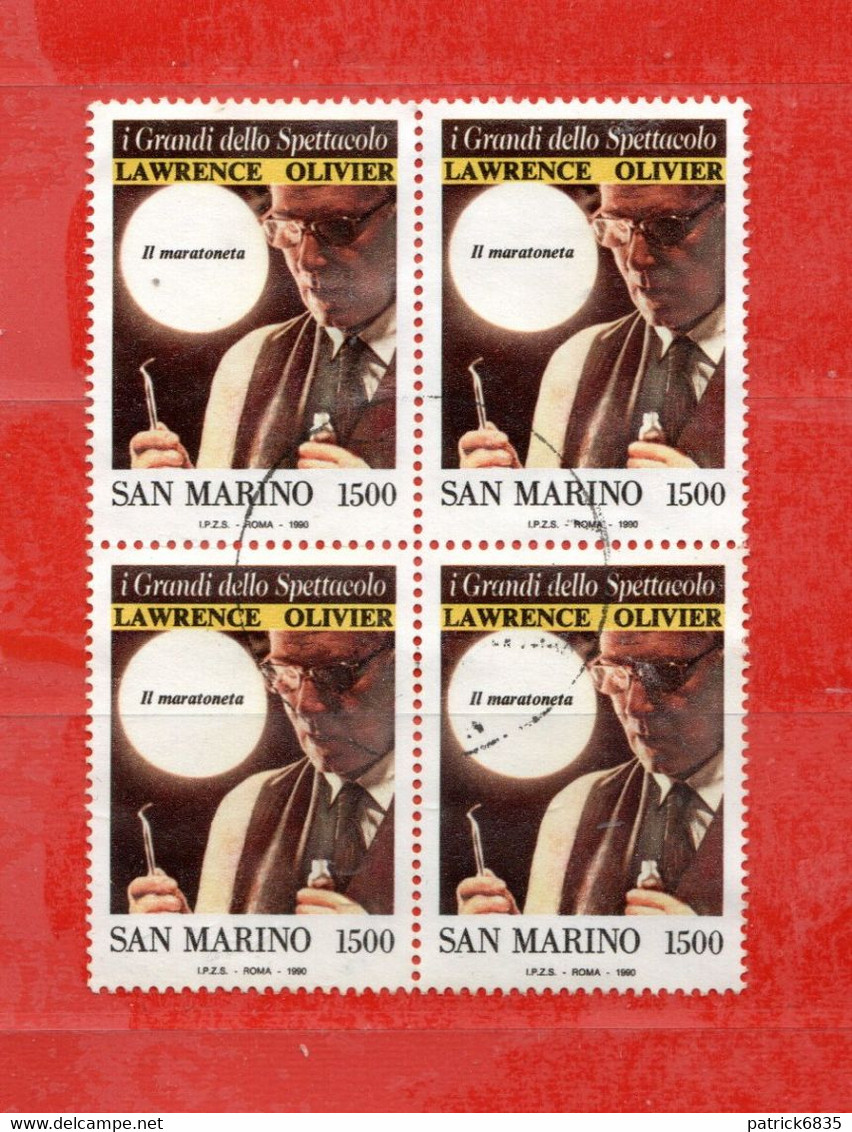 S.Marino ° 1990 - LAWRENCE OLIVIER - " Il MARATONETA ". Unif. 1287 - QUARTINA. Usato. - Gebraucht