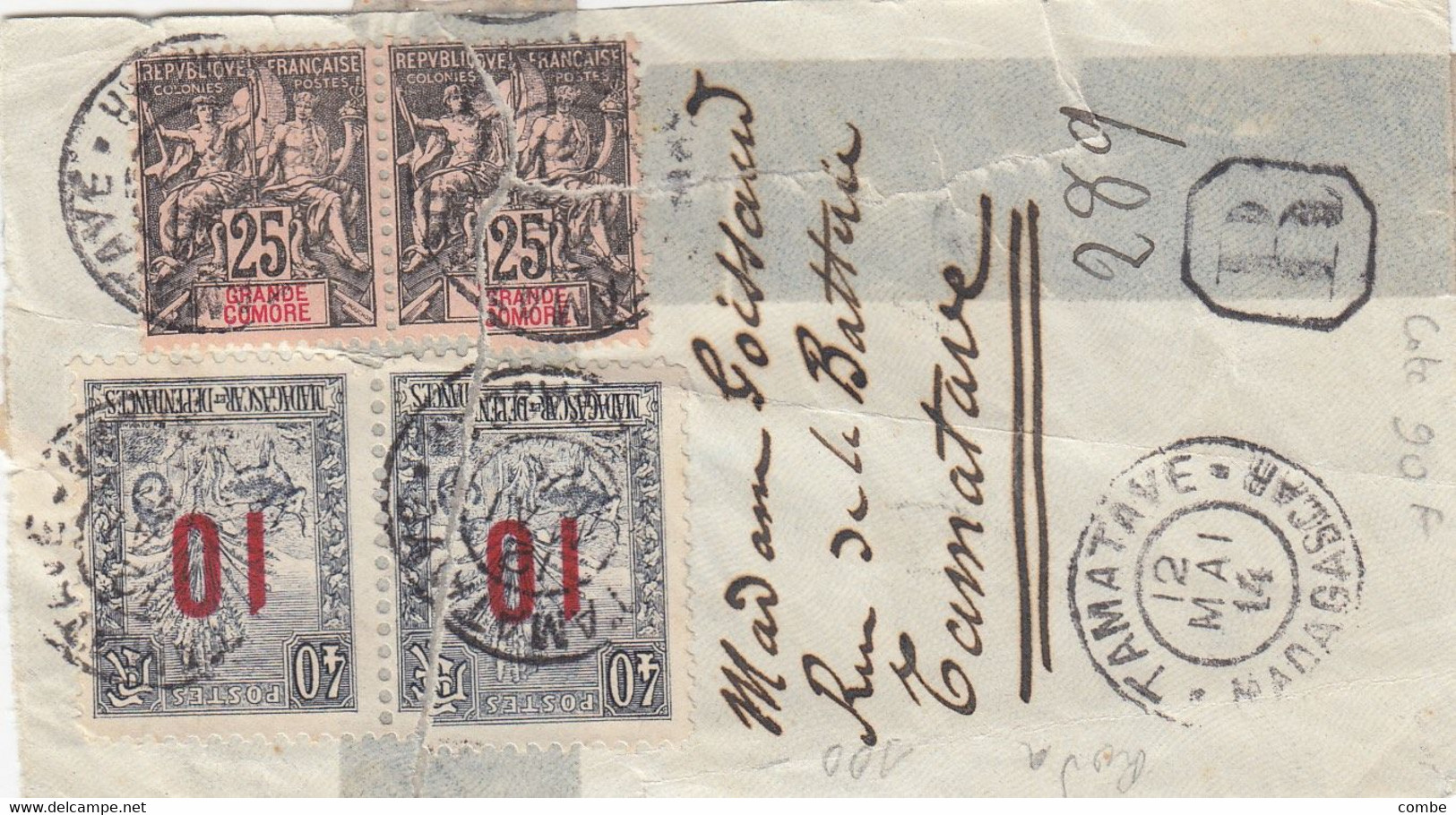 LETTRE FRAGMENT. GRANDE COMORE AVEC TIMBRES MALGACHE. RECOMMANDE TAMATAVE - Lettres & Documents