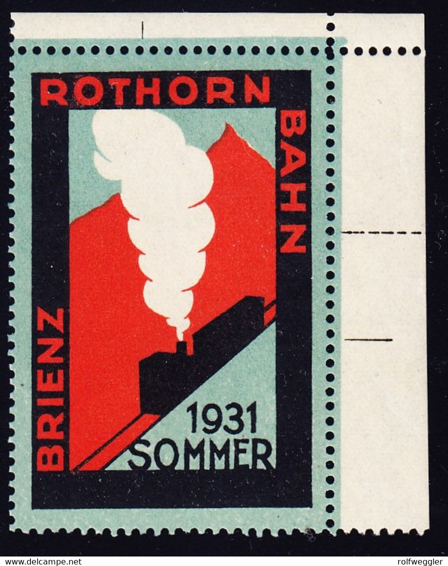 1931 Reklame Vignette Rothorn Bahn Brienz. Postfrisches Eckrandstück. - Bahnwesen