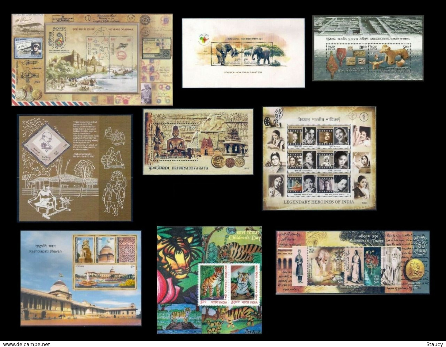 India 2011 Complete Year Miniature Sheets 9v Elephants Cinema Khadi Gandhi MS MNH As Per Scan - Collezioni & Lotti