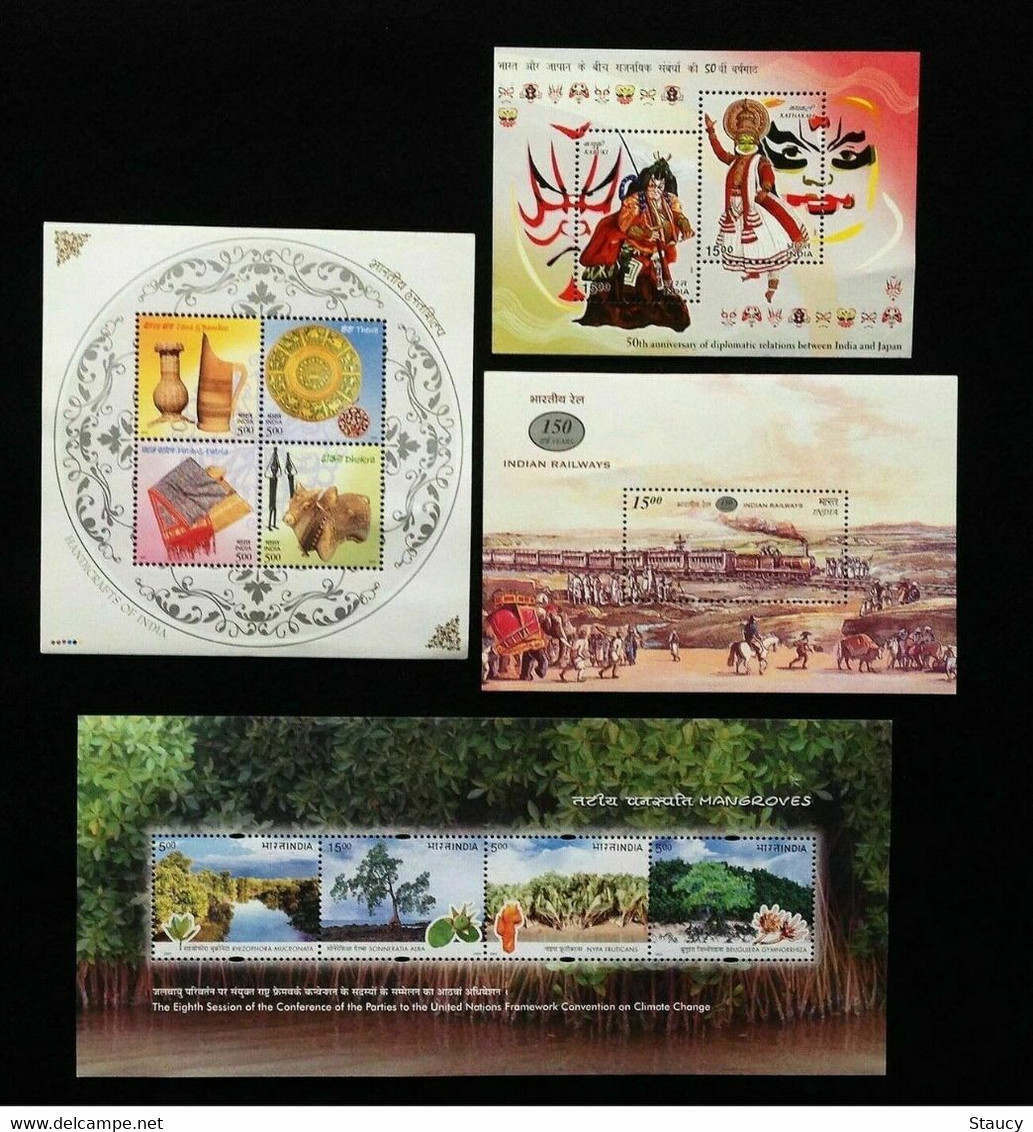 India 2002 Complete Full Set 4 Miniature Sheets Mangroves Railways Handicrafts MS MNH As Per Scan - Collections, Lots & Séries