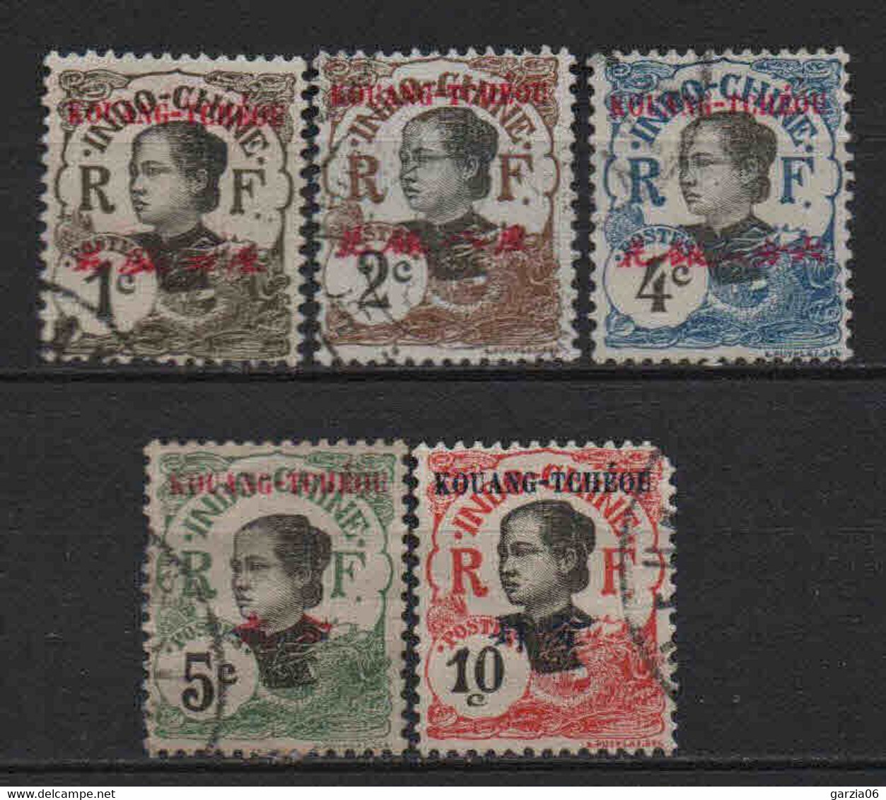 Kouang Tcheou  - 1908 - Tb Indochine Surch     -  N° 18 à 22 - Oblit - Used - Usati