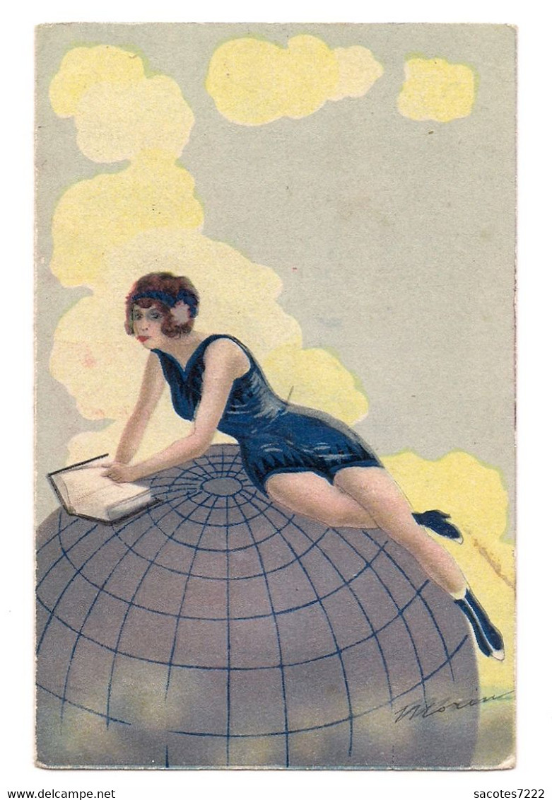 CPA ILLUSTREE MORIN - Montage : FEMME SUR UN GLOBE -  (N° 3768 Milano) - Série 2118-5 - - Morin, Henri