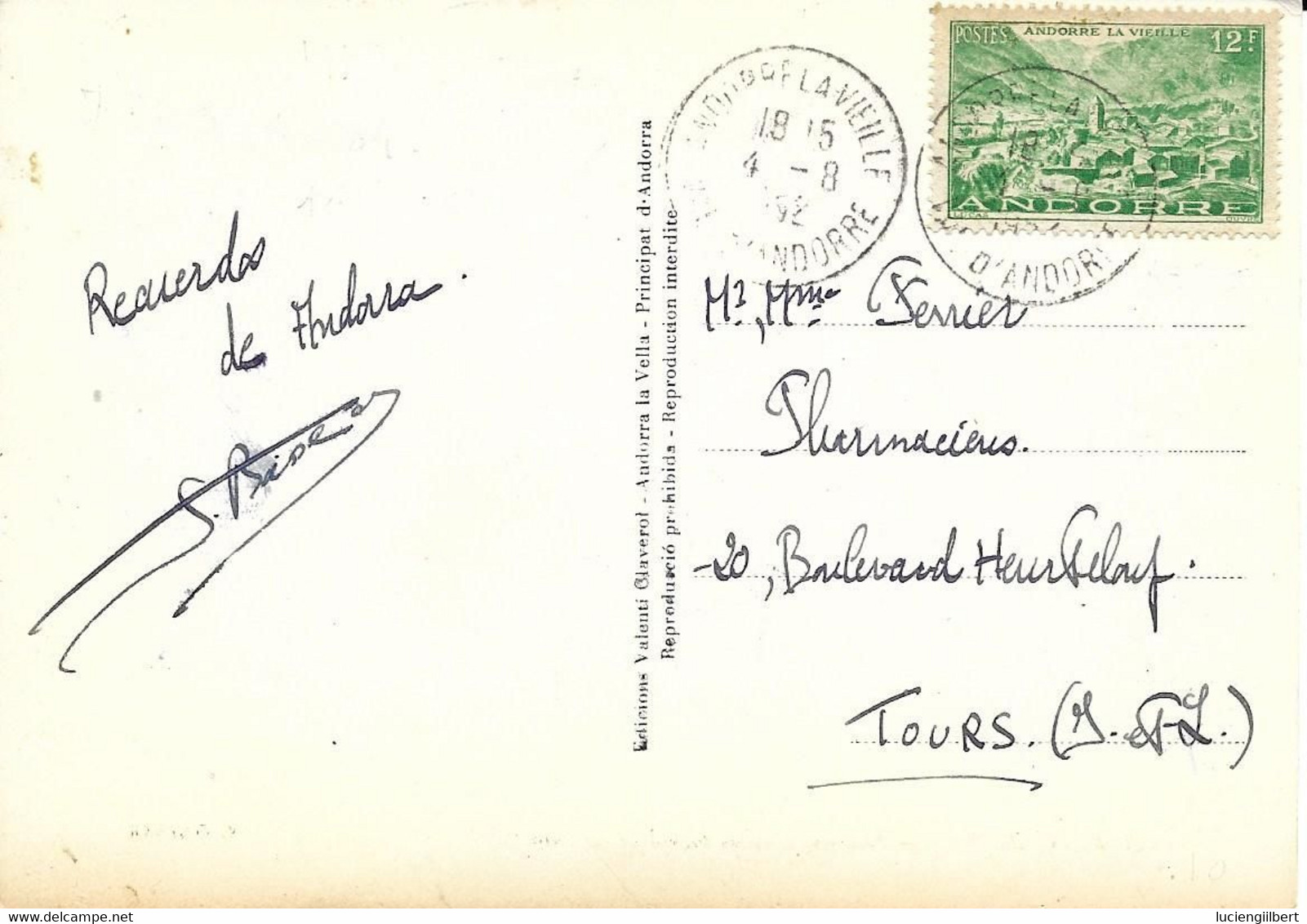ANDORRE -    TIMBRES  N° 130 -  MAISON DES VALLEES  -  TARIF CP 6 01 49  -  1952 - CACHET MANUEL ANDORRE LA VIEILLE - Lettres & Documents