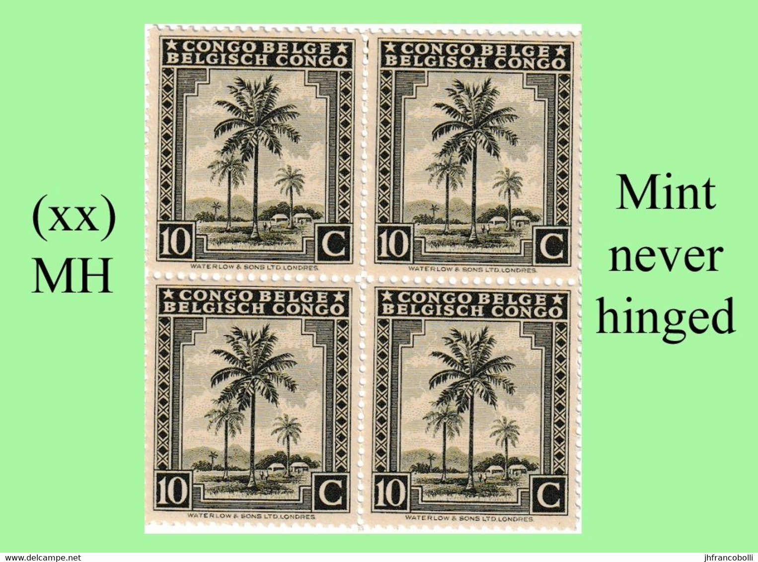 1942 ** BELGIAN CONGO / CONGO BELGE = COB 229 MNH OLIVE PALM TREE : BLOC OF -4- STAMPS WITH ORIGINAL GUM - Blocks & Kleinbögen