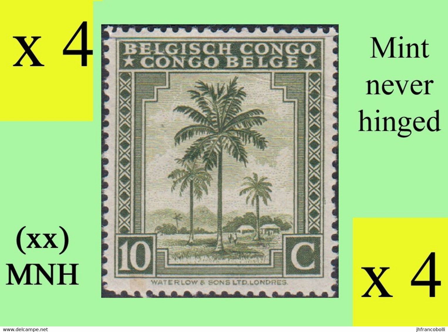 1942 ** BELGIAN CONGO / CONGO BELGE = COB 229 MNH OLIVE PALM TREE : BLOC OF -4- STAMPS WITH ORIGINAL GUM - Blocks & Kleinbögen