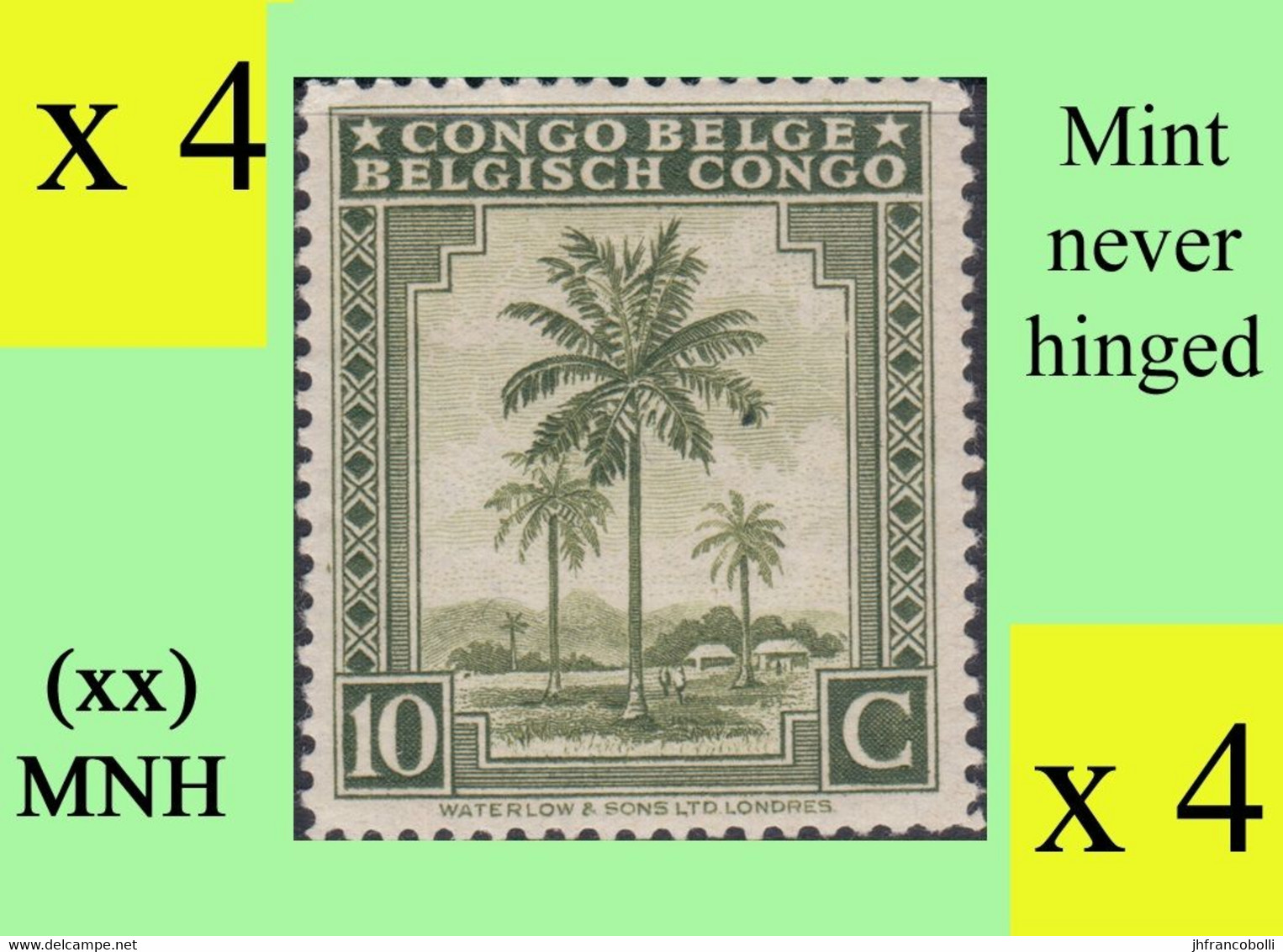 1942 ** BELGIAN CONGO / CONGO BELGE = COB 249 MNH OLIVE PALM TREE : BLOCK OF -4- STAMPS WITH ORIGINAL GUM - Blocks & Kleinbögen