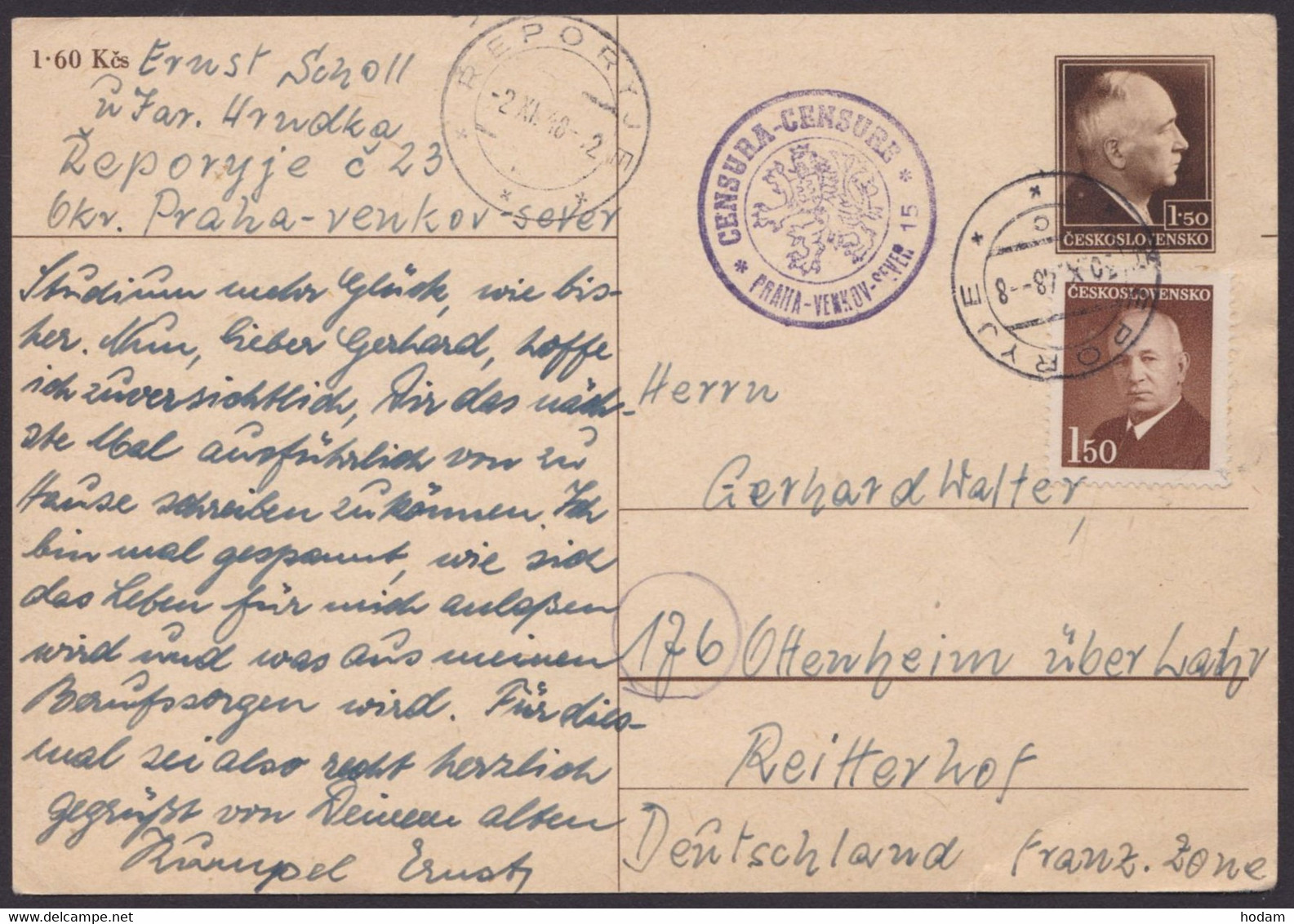P99, Bedarf Nach Deutschland Mit Zusatzfr., 1948, Tsch. Zensur - Unclassified