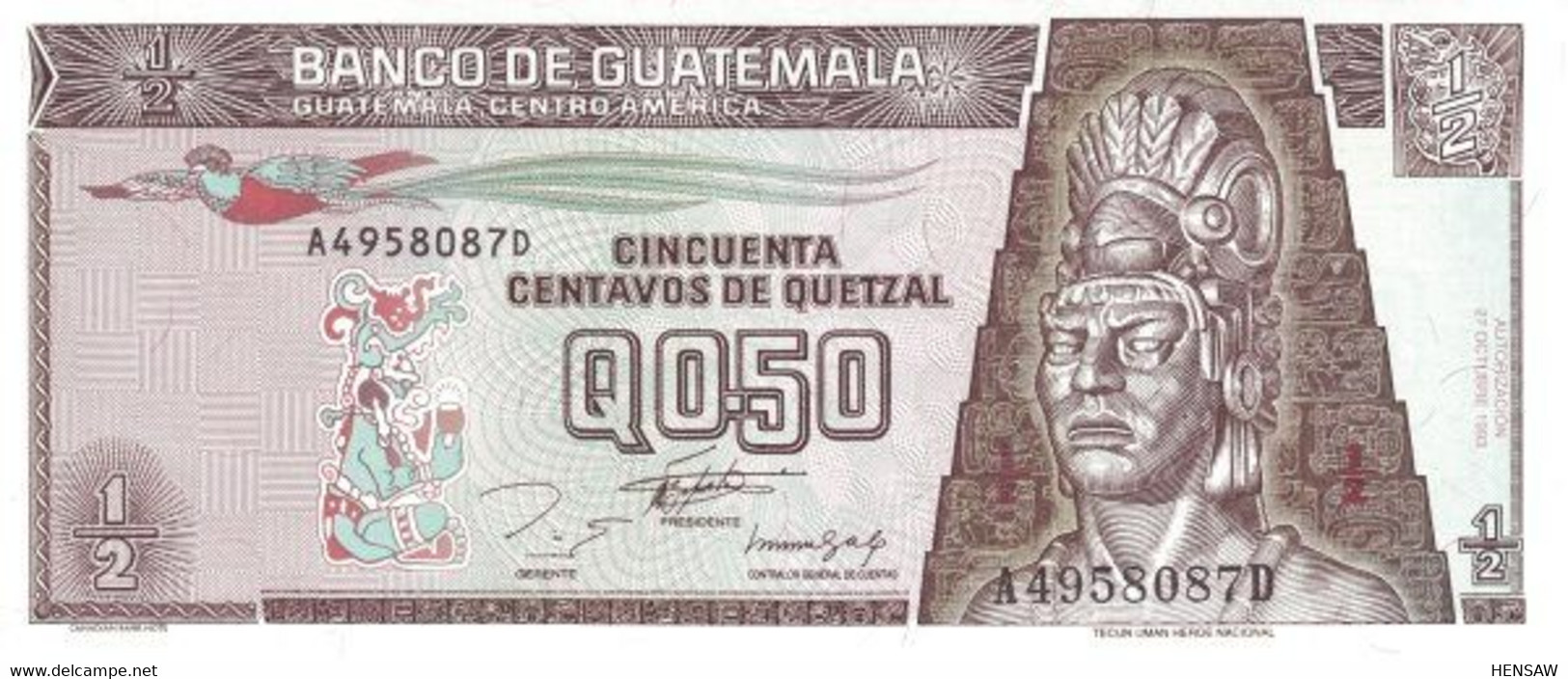 GUATEMALA 0.50 QUETZAL 1994 P 86b UNC SC NUEVO - Guatemala