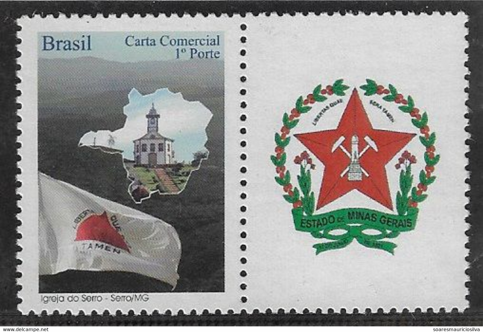 Brazil RHM-C-2856 Personalized Stamp Issued 2009 Church In Serro Map Flag Minas Gerais state Coat Of Arms Coffee Mining - Gepersonaliseerde Postzegels