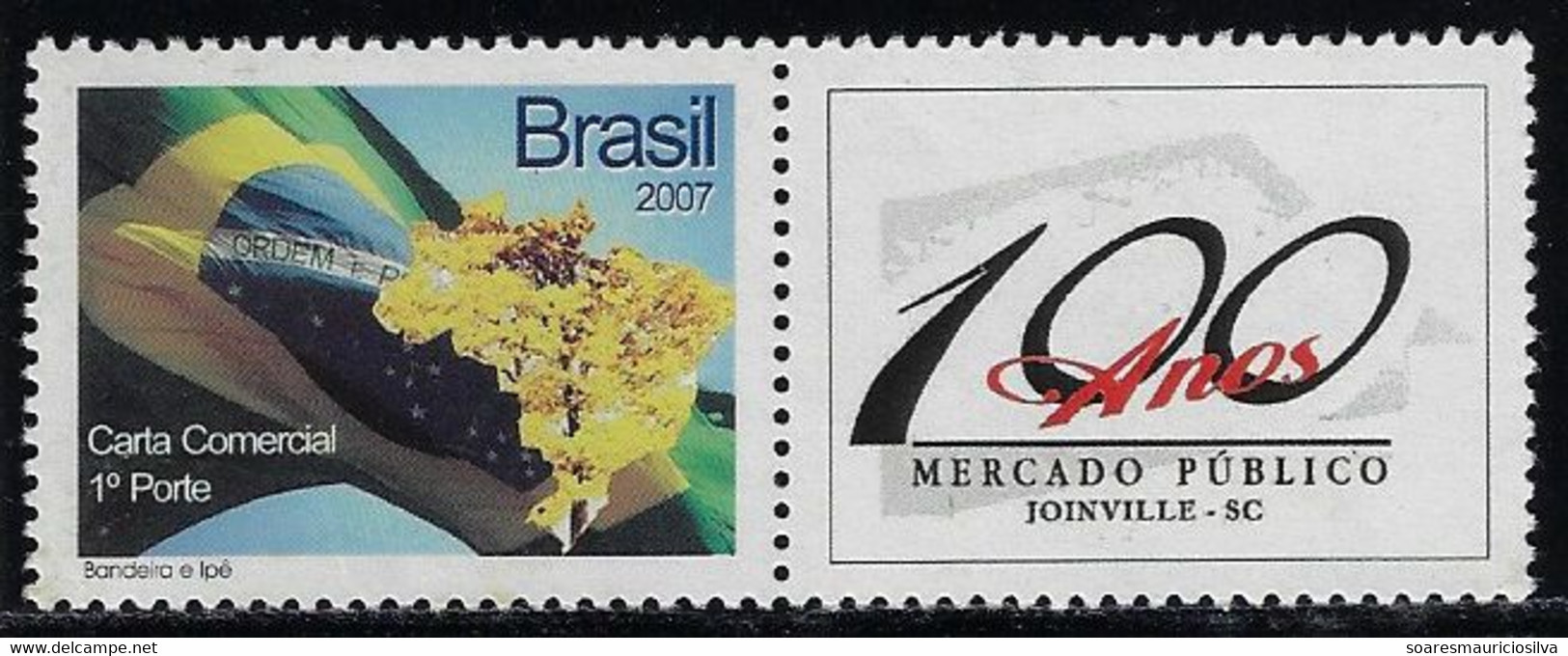 Brazil RHM-C-2853 Personalized Stamp Flag And Yellow Tree Issued 2009 allusive 100 Years Of Public Market Of Joinville - Personalisiert