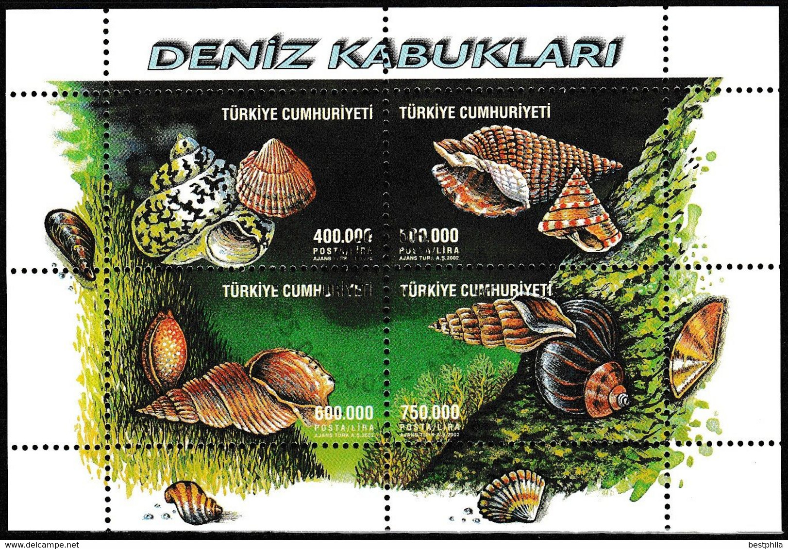 Turkey, Türkei - 2002 - Souvenir Sheet For Seashells - 1.Mini S/Sheet - USED - Usados