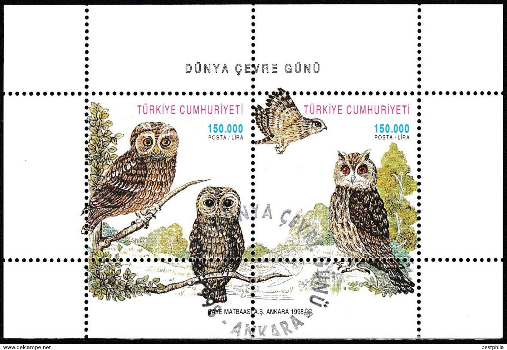 Turkey, Türkei - 1998 - The World Environment Day (Owl) - 1.Mini S/Sheet - USED - Gebruikt