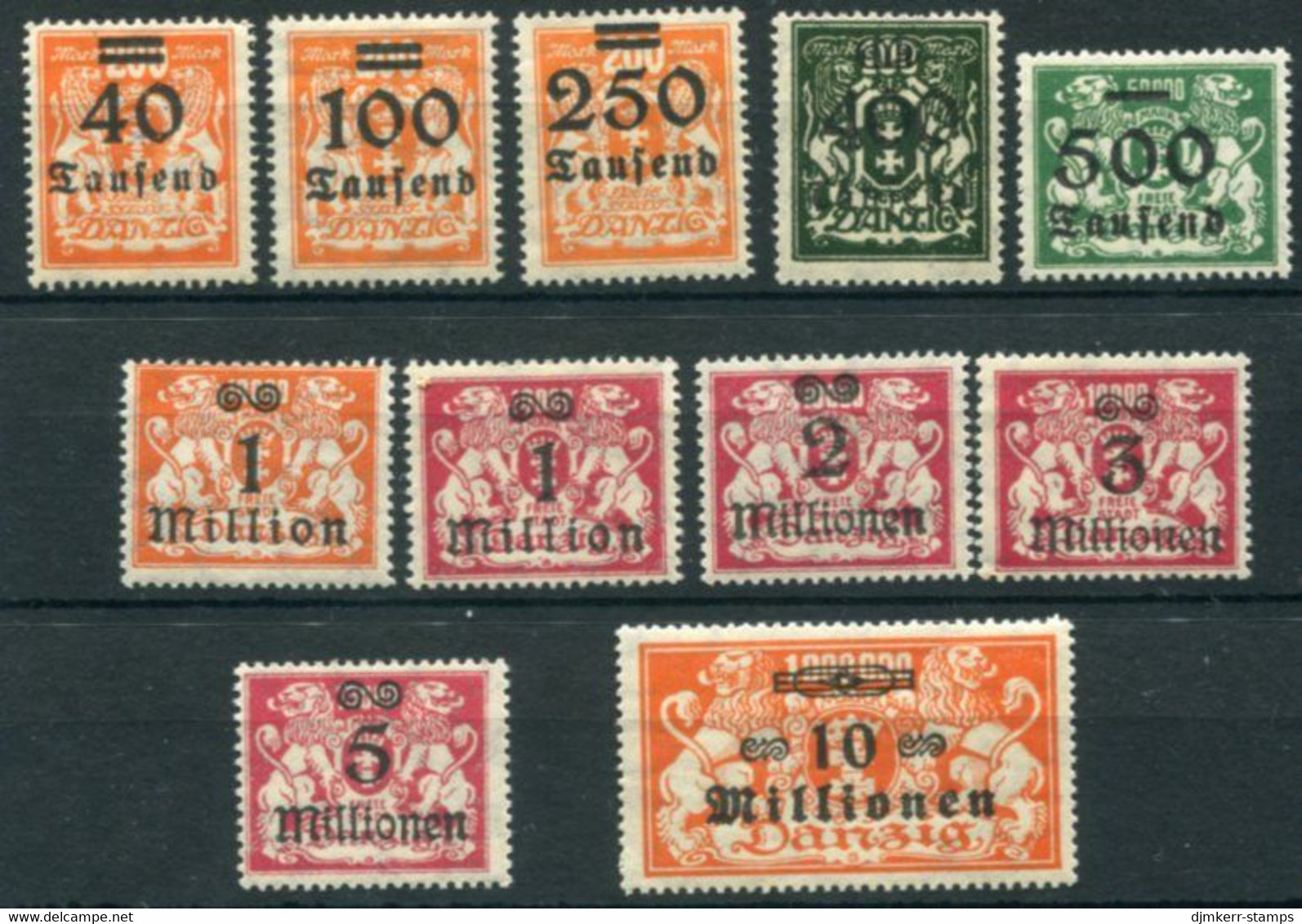 DANZIG 1923 Inflation Surcharges Set Of 11 MNH / **.  Michel 158-68 - Ungebraucht