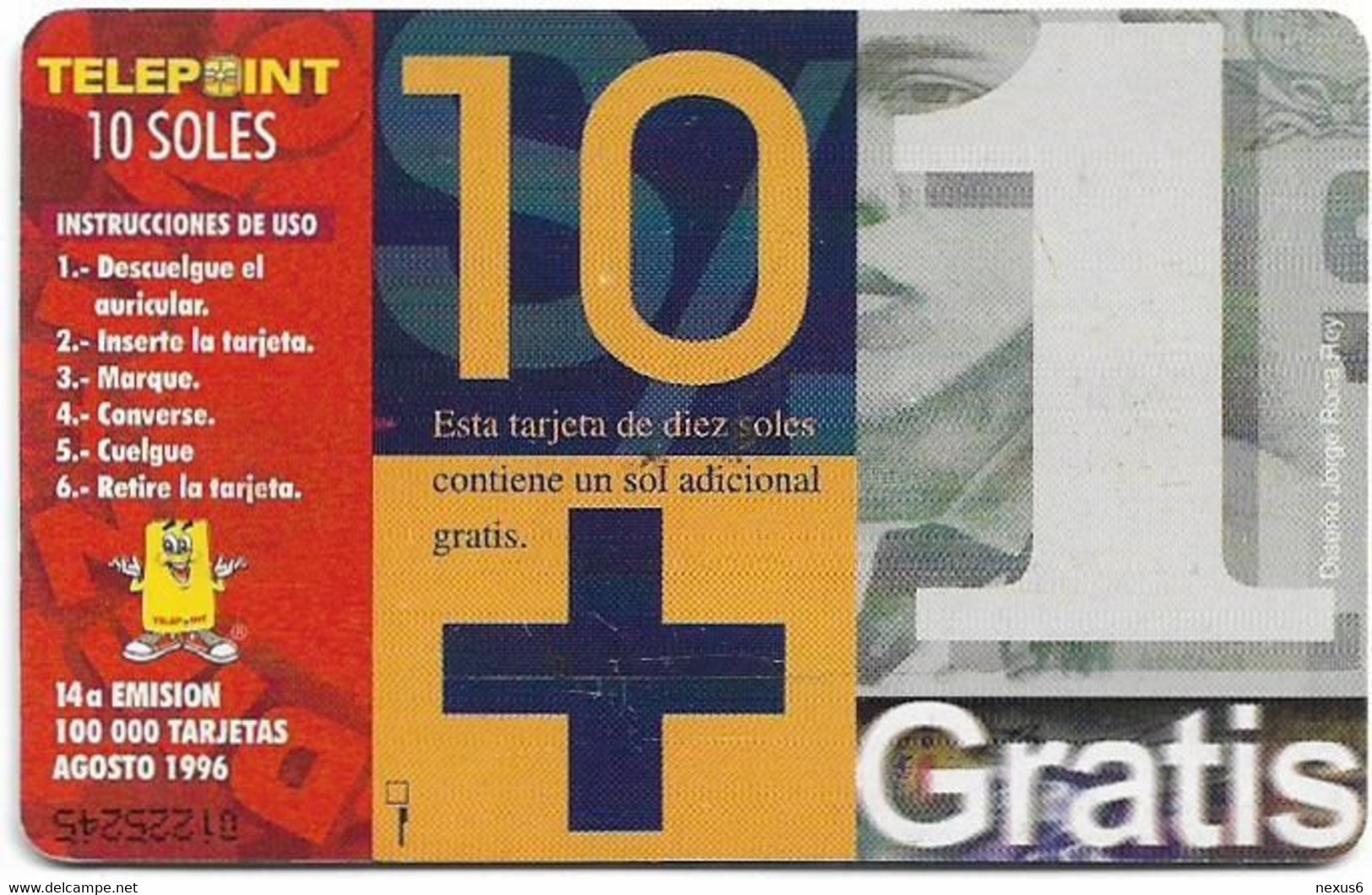 Peru - Telepoint - Diez+Uno, 08.1996, 10+1Sol, 100.000ex, Used - Peru