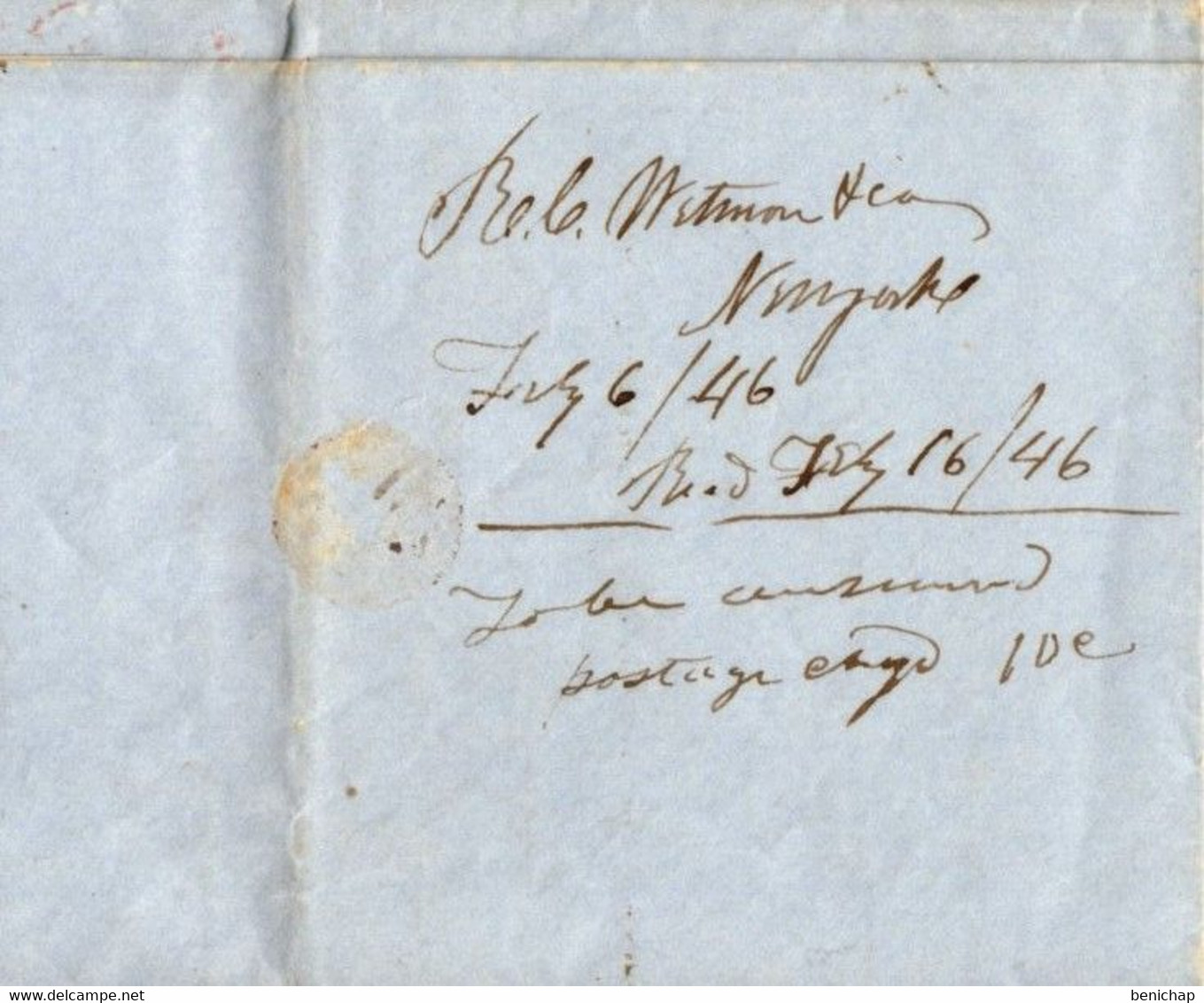 (R87) USA - Cover - Red Cancellation 10 Cts - New-York 6 Féb 1846 - Defiance - Ohio. - …-1845 Voorfilatelie