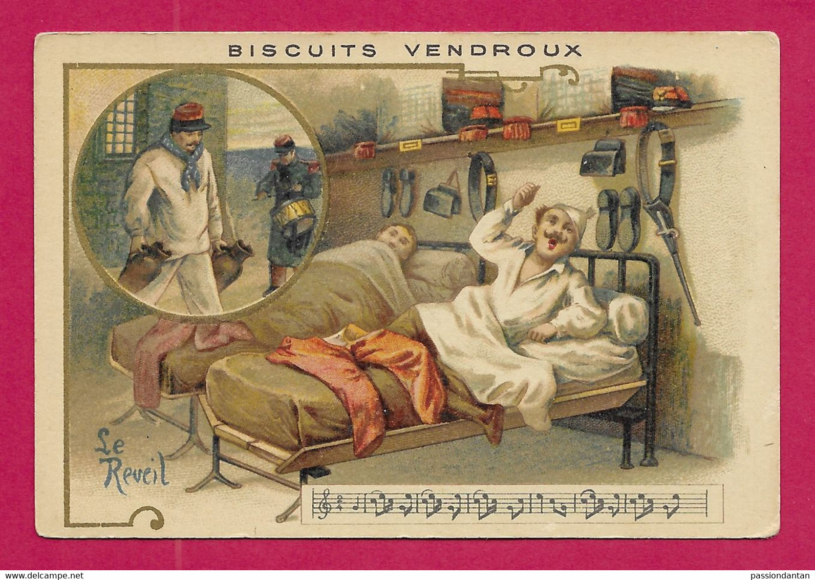 Chromo De La Maison De Biscuits Vendroux - À La Caserne - Le Réveil - Vendroux