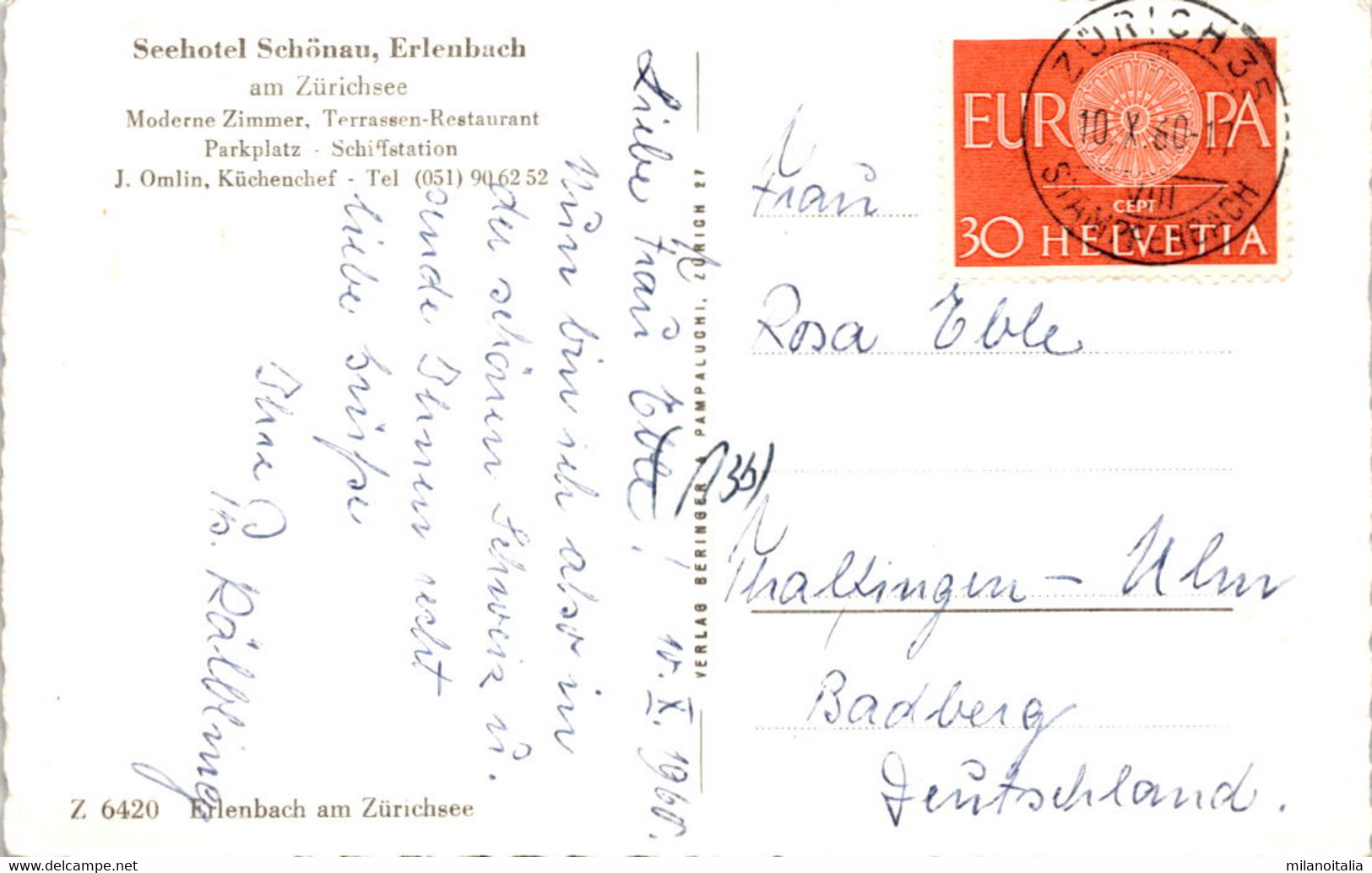 Seehotel Schönau, Erlenbach Am Zürichsee (6420) * 10. 10. 1960 - Erlenbach