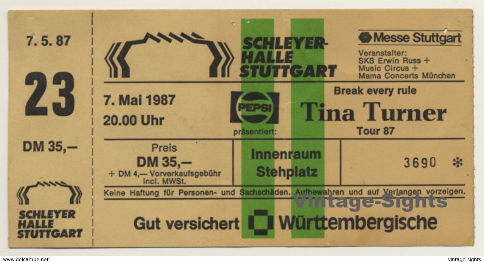 Tina Turner Break Every Rule '87 Ticket Stuttgart - Unused (Vintage Memorabilia) - Konzertkarten