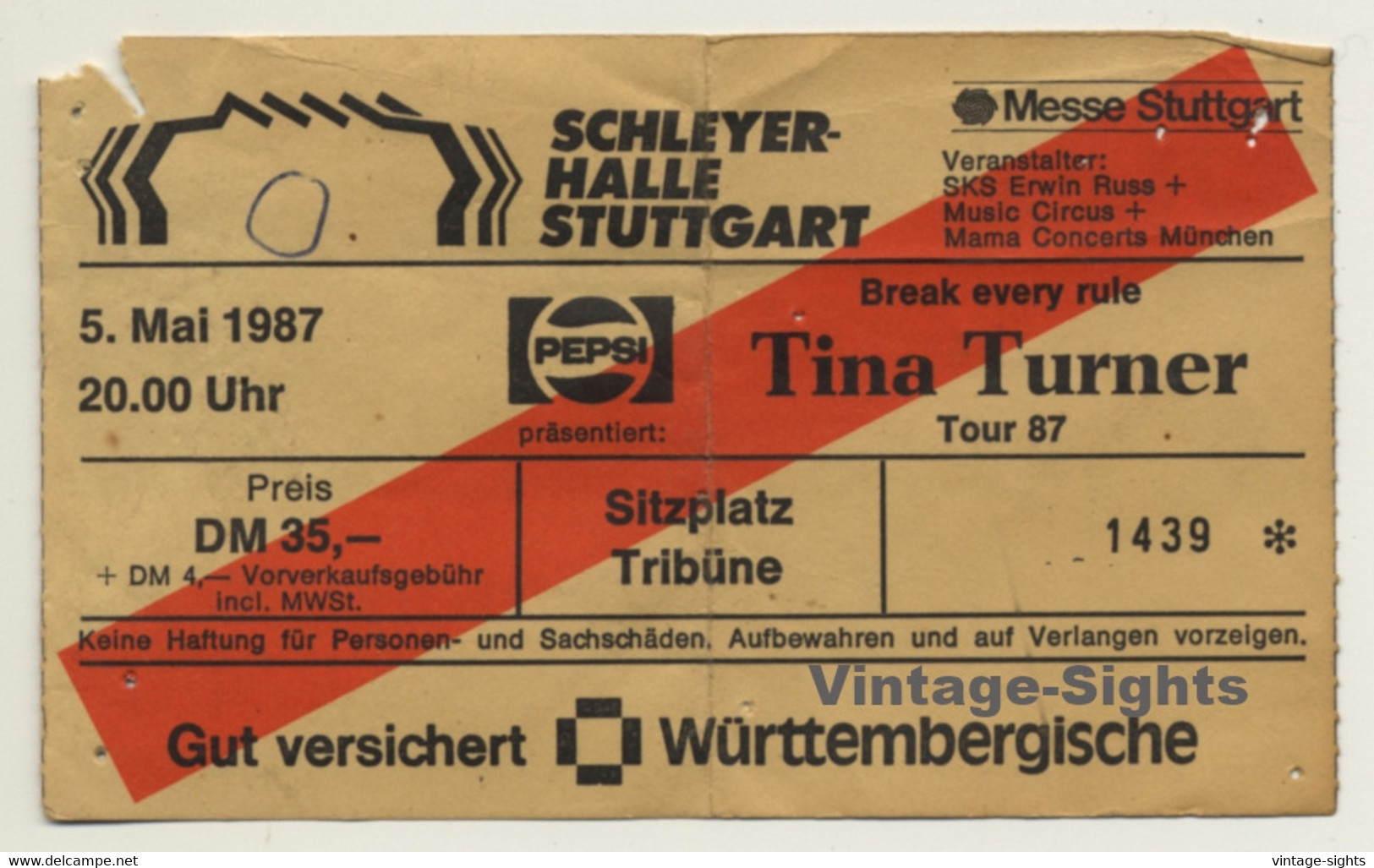 Tina Turner Break Every Rule '87 Ticket Stuttgart - Used (Vintage Memorabilia) - Konzertkarten