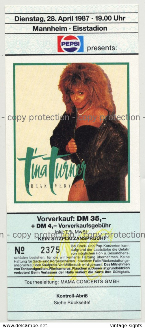 Tina Turner Break Every Rule '87 Ticket Mannheim - Unused (Vintage Memorabilia) - Tickets De Concerts
