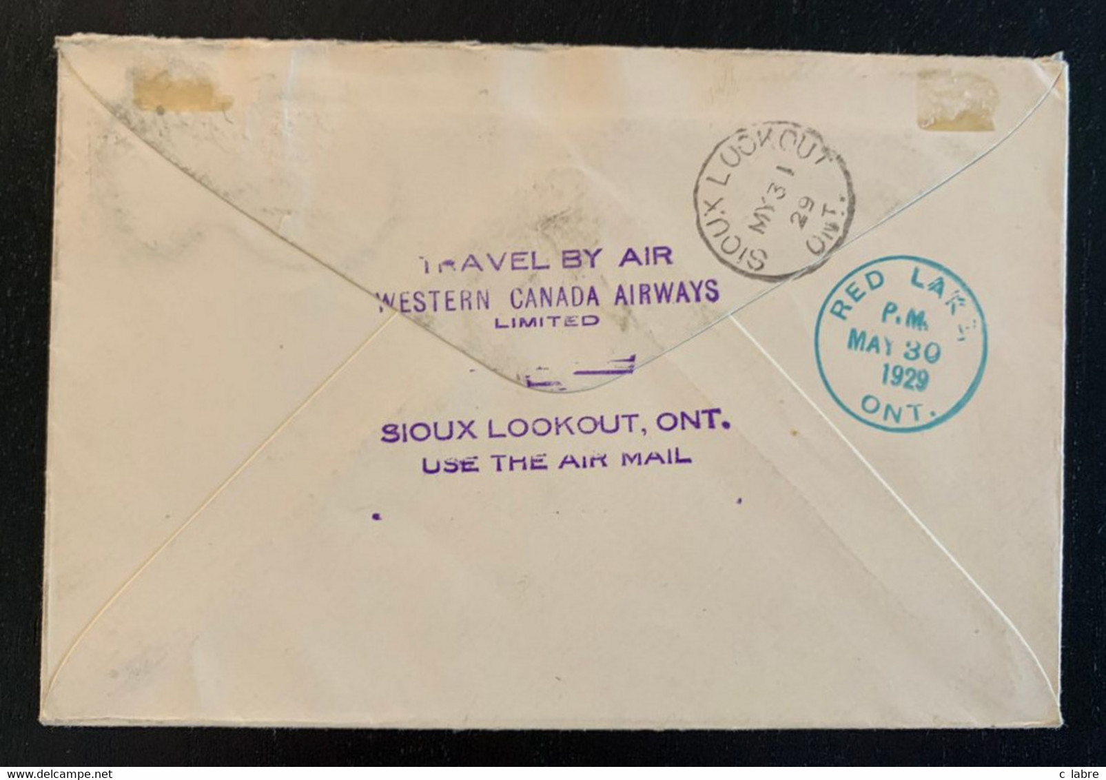 CANADA : 1929 . PA 1ER VOL AVEC VIGNETTE SIOUX LOOKOUT - RED LAKE - Airmail