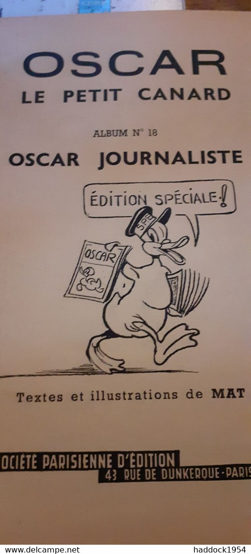 Oscar Journaliste MAT Société Parisienne D"édition 1961 - Oscar