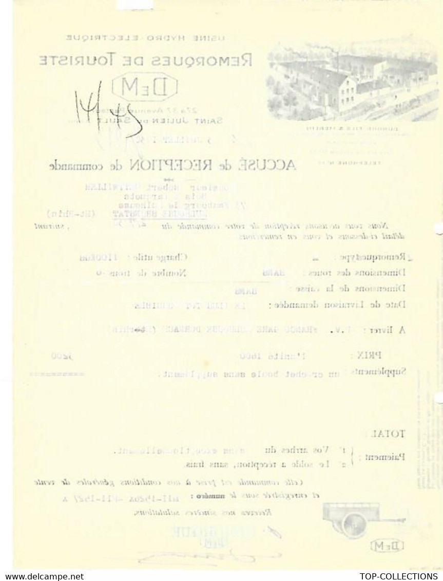 1930 AUTOMOBILES  USINE HYDRO ELECTRIQUE 1930  DEM REMORQUES DE TOURISME St Julien Du Sault Yonne  Mulhouse Haut Rhin - 1900 – 1949