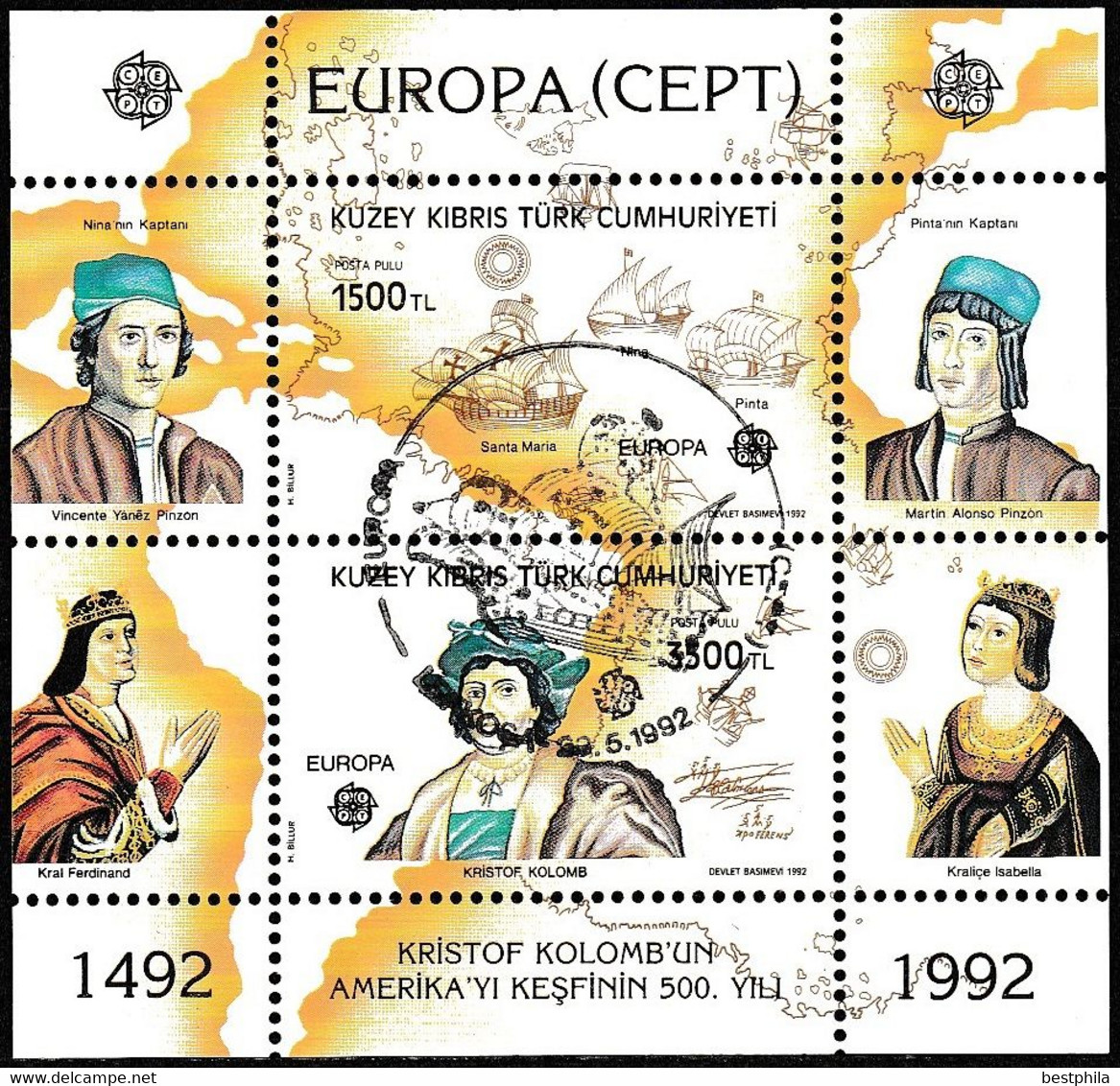 Turkish Cyprus, Zypren - 1992 - Europa Cept - 1.Mini S/Sheet - USED - Usati