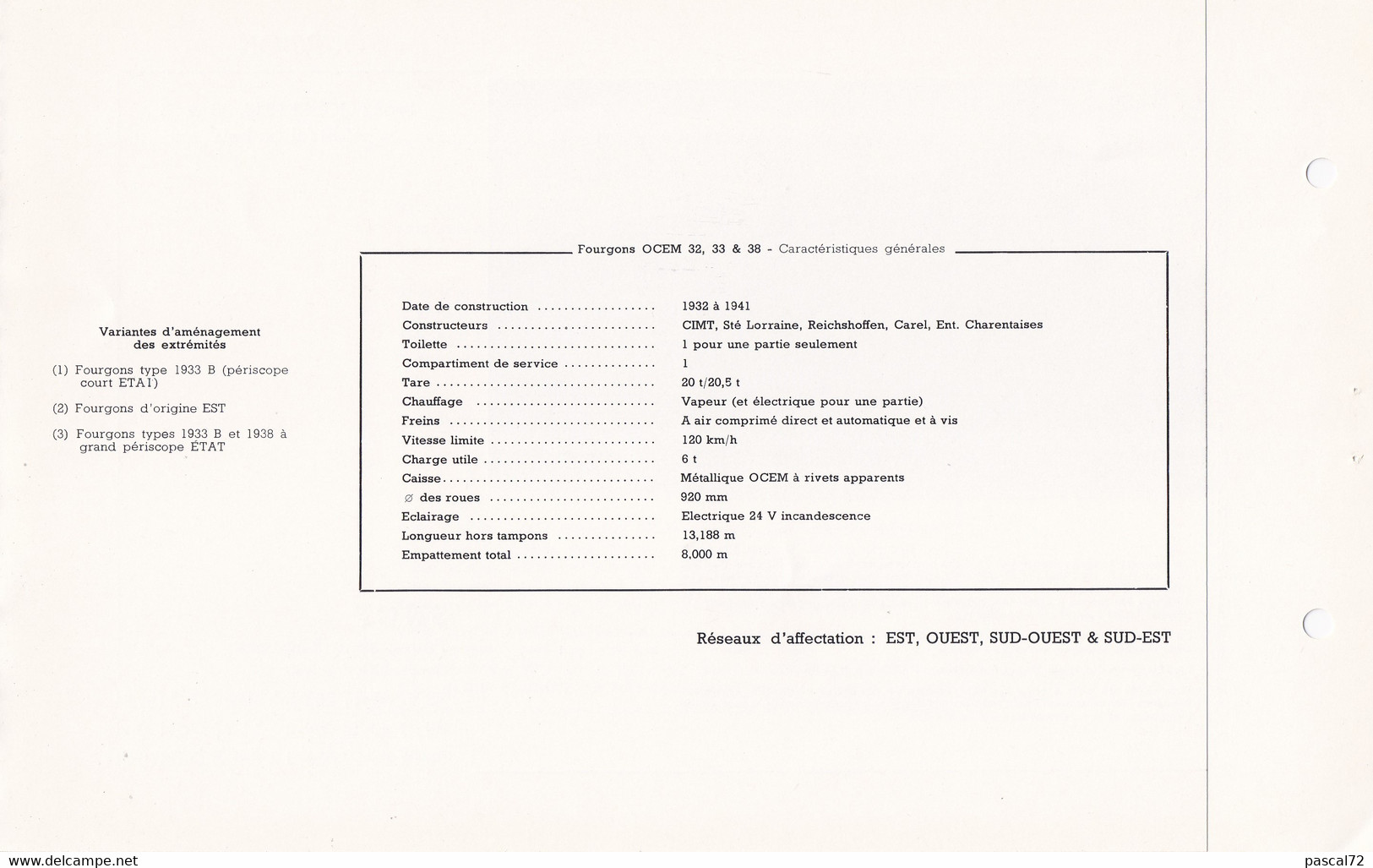 FOURGON TYPES OCEM FICHE DOCUMENTAIRE DOUBLE LOCO REVUE N° 588/589 JUILLET 1976 - Französisch