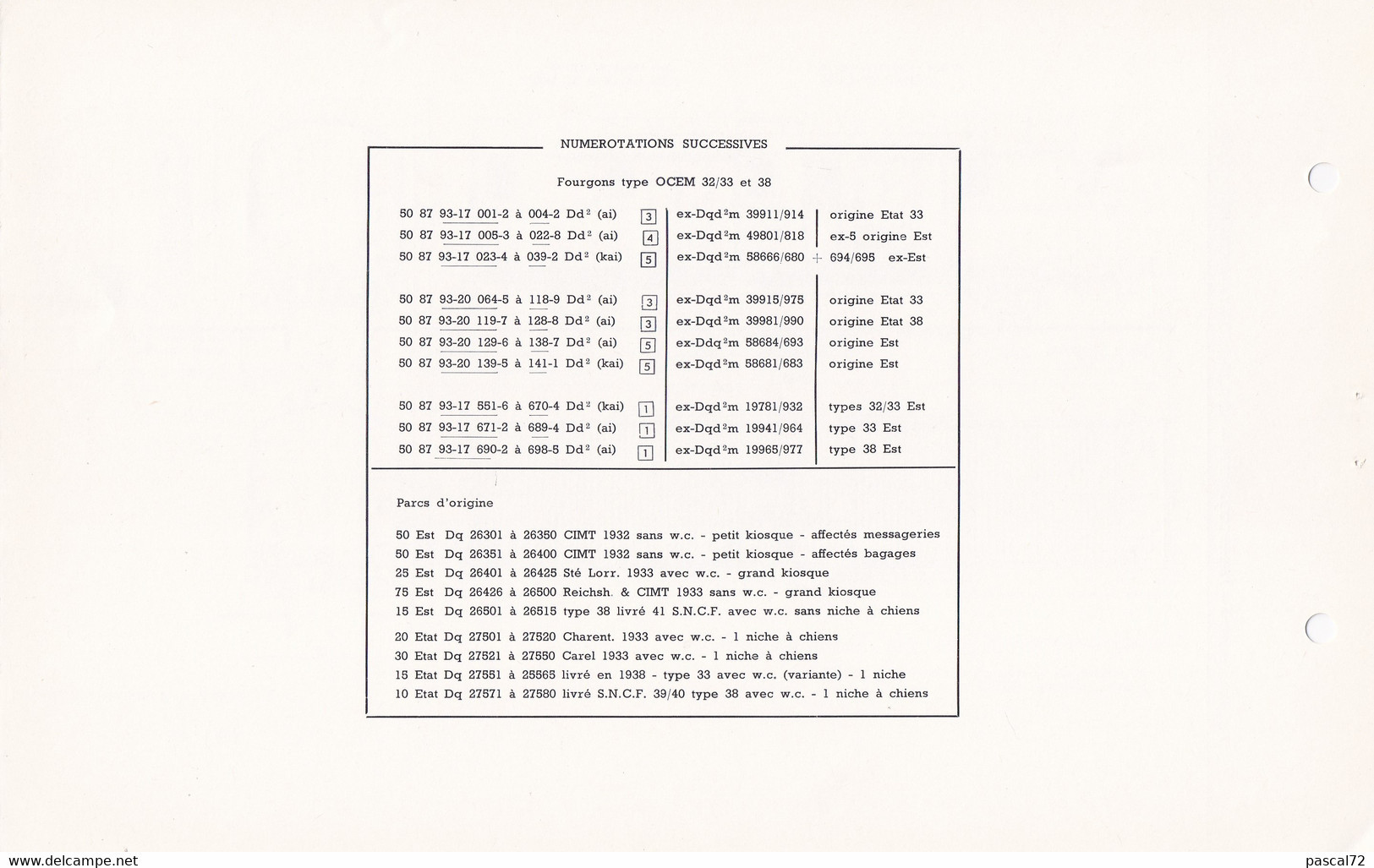 FOURGON TYPES OCEM FICHE DOCUMENTAIRE DOUBLE LOCO REVUE N° 588/589 JUILLET 1976 - Französisch