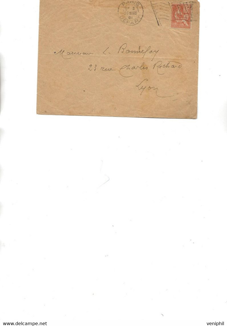 LETTRE AFFRANCHIE N° 112 - OBLITERATION DRAPEAU  SIMPLIFIE RF AU MILIEU  - ANNEE 1901 - Mechanical Postmarks (Other)