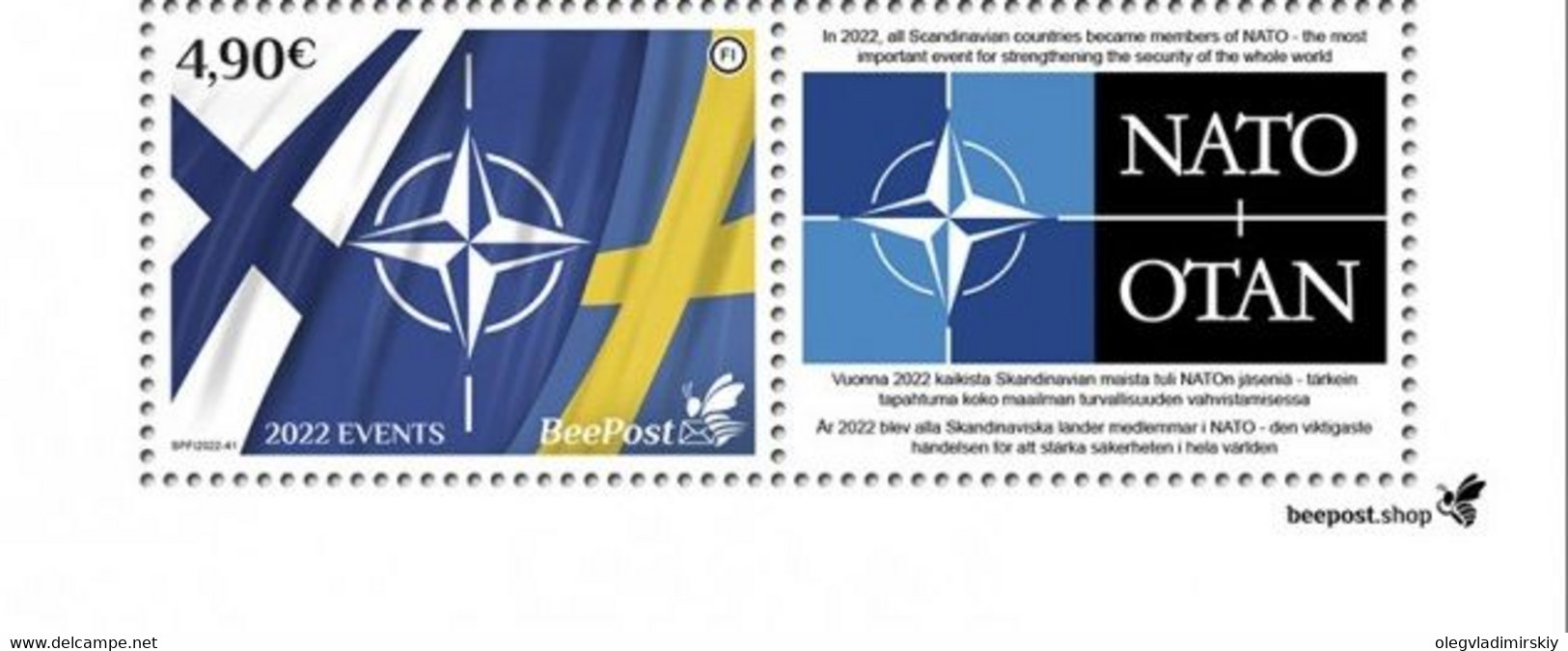 Finland 2022 Accession To NATO Of Finland And Sweden BeePost FI Stamp With Label Mint - Ungebraucht