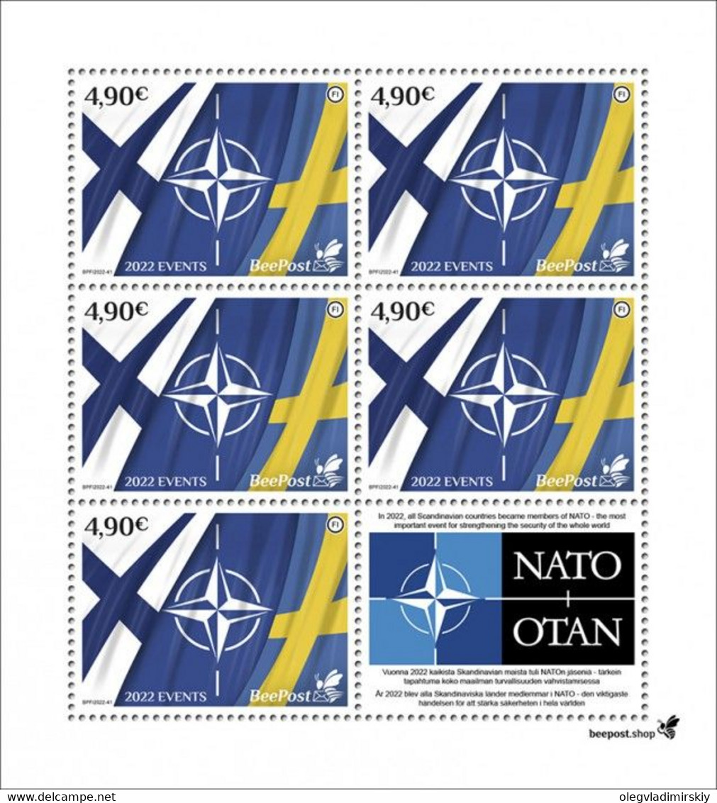 Finland 2022 Accession To NATO Of Finland And Sweden BeePost FI Sheetlet Of 5 Stamps With Label Mint - Nuovi