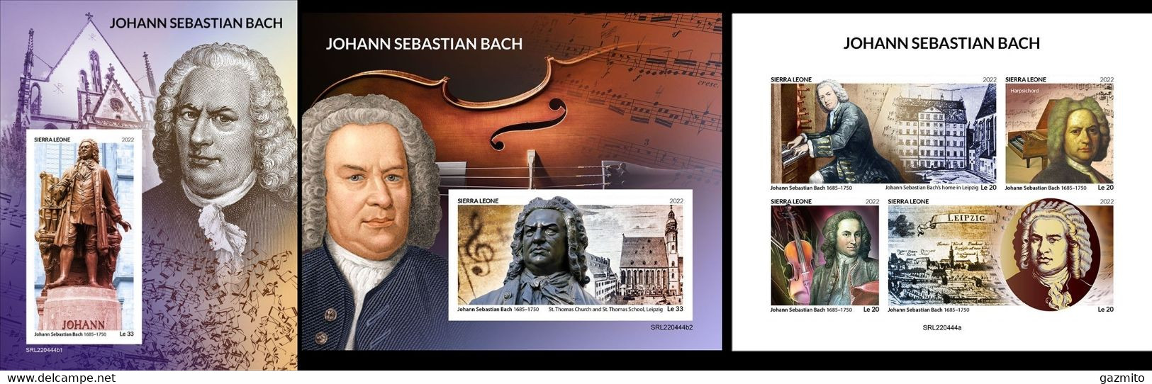 Sierra Leone 2022, Music, Bach, 4val In BF+2BF IMPERFORTED - Minéraux