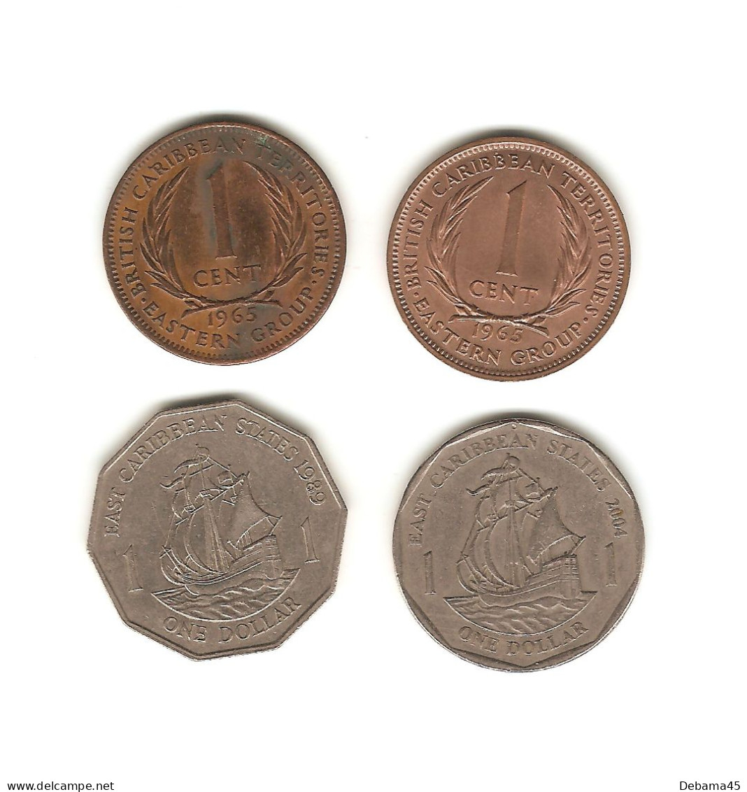 336/ Caraïbes Orientales : Elizabeth II : 2 X 1 Cent 1965 - 2 X 1 Dollar 1989 Et 2004 - Territoires Britanniques Des Caraïbes