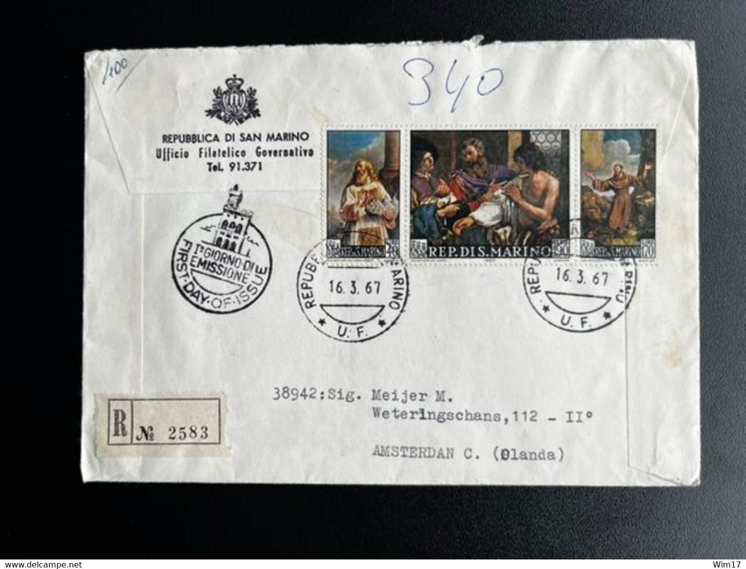 SAN MARINO 1967 REGISTERED LETTER TO BORNHEIM GERMANY 16-03-1967 - Storia Postale