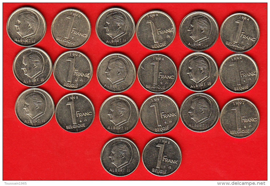 Lot De 10 Pièces  Monnaie  De Circulation Belgique (réf 118) 1 Franc Acier,type Elstrom - 1 Frank