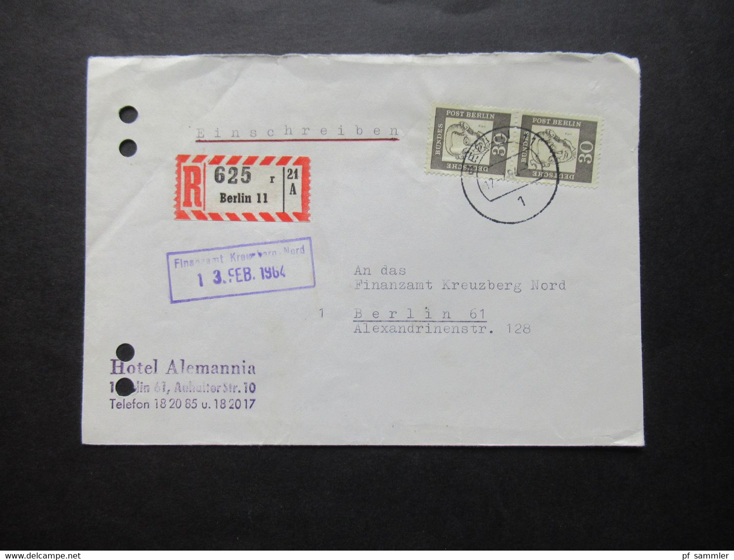 1964 Berlin (West) Nr.206 Bedeutende Deutsche MeF Senkrechtes Paar Einschreiben Berlin 11 Ortsbrief / Hotel Alemannia - Storia Postale