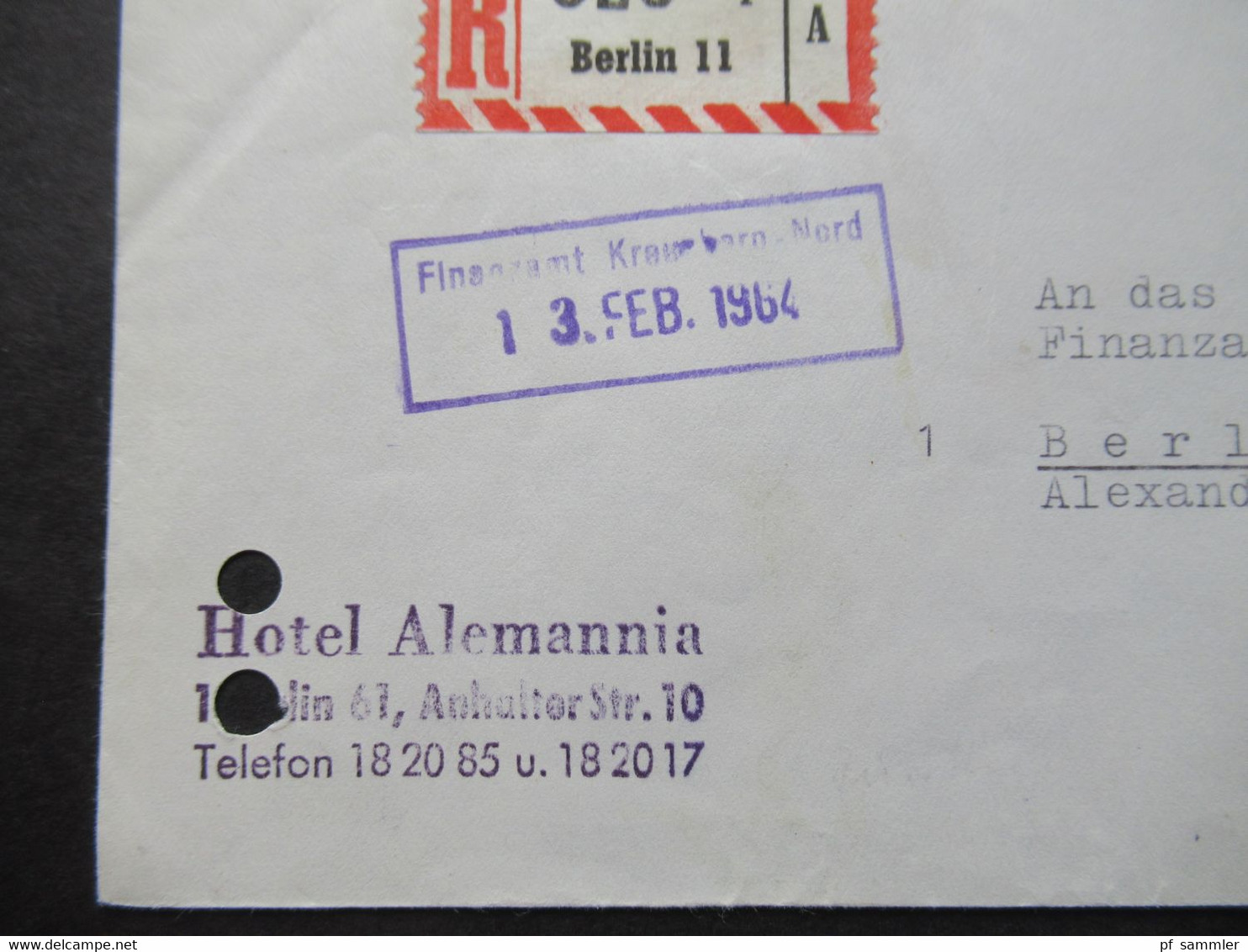 1964 Berlin (West) Nr.206 Bedeutende Deutsche MeF Senkrechtes Paar Einschreiben Berlin 11 Ortsbrief / Hotel Alemannia - Brieven En Documenten