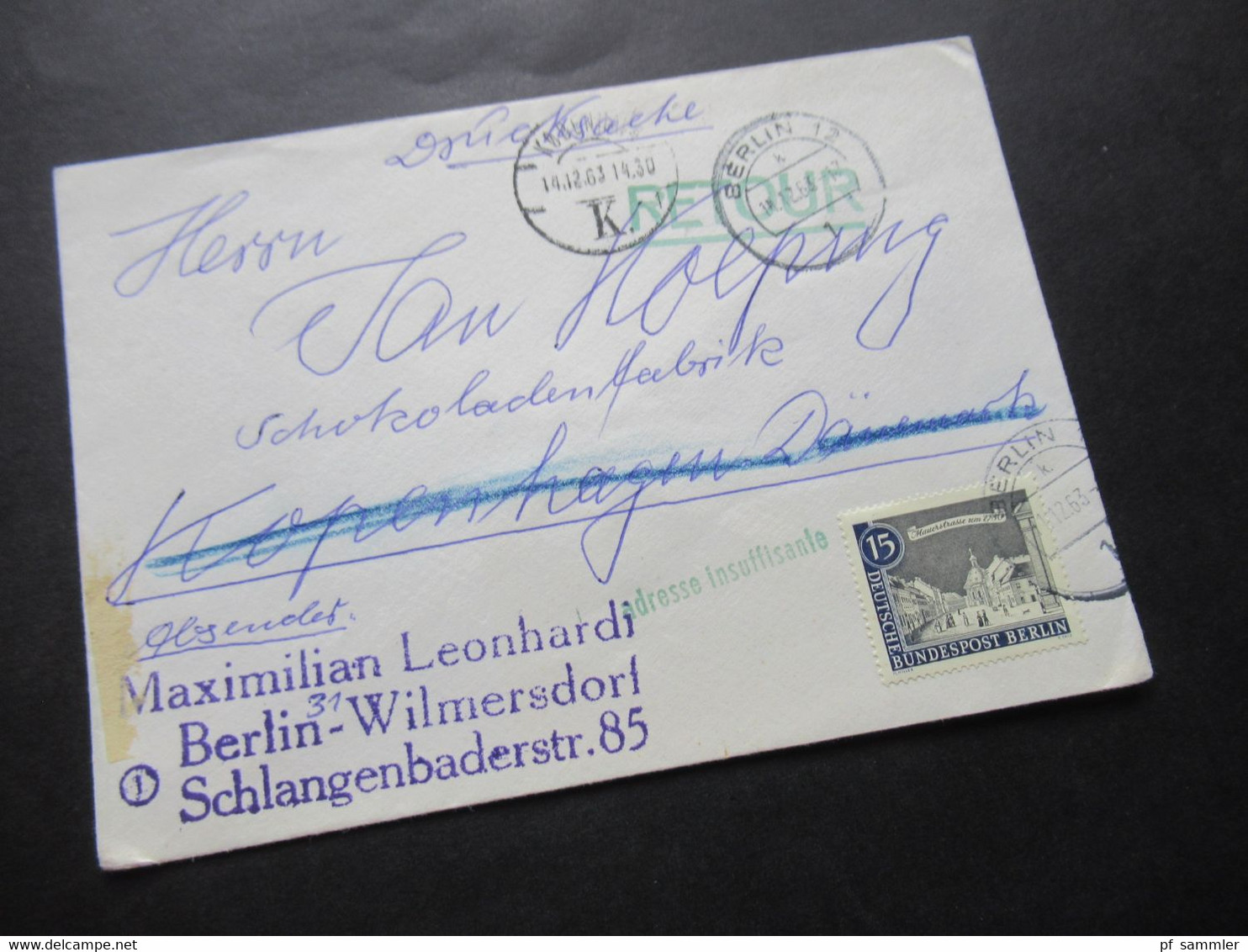 1963 Berlin (West) Alt Berlin Nr.220 EF Drucksache Auslandsbrief Berlin - Kopenhagen Retour / Adresse Insuffisante / Ver - Storia Postale