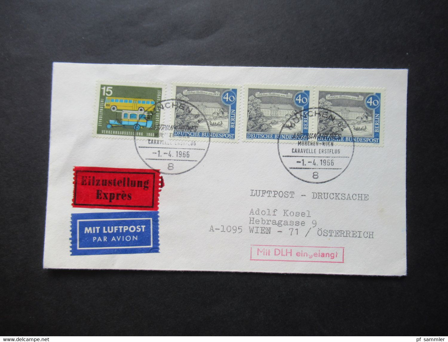 1966 Berlin (West) Alt Berlin Nr.220 MiF Mit Luftpost Eilzustellung Expres München - Wien / Stempel Mit DLH Eingelangt - Cartas & Documentos