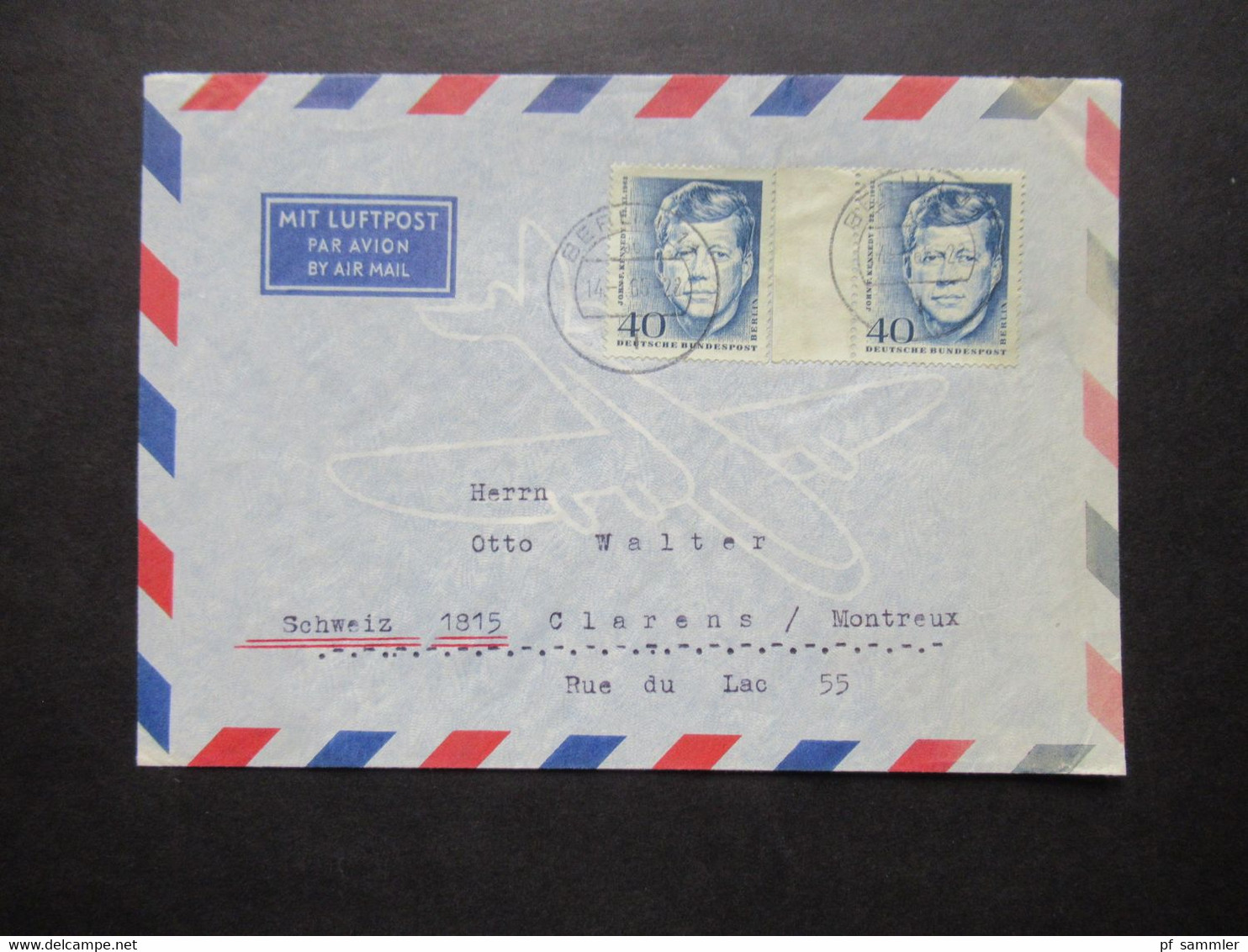 1964 Berlin (West) John F. Kennedy Nr.241 (2) MeF Auslandsbrief Mit Luftpost Berlin - Clarens Montreux Schweiz - Brieven En Documenten
