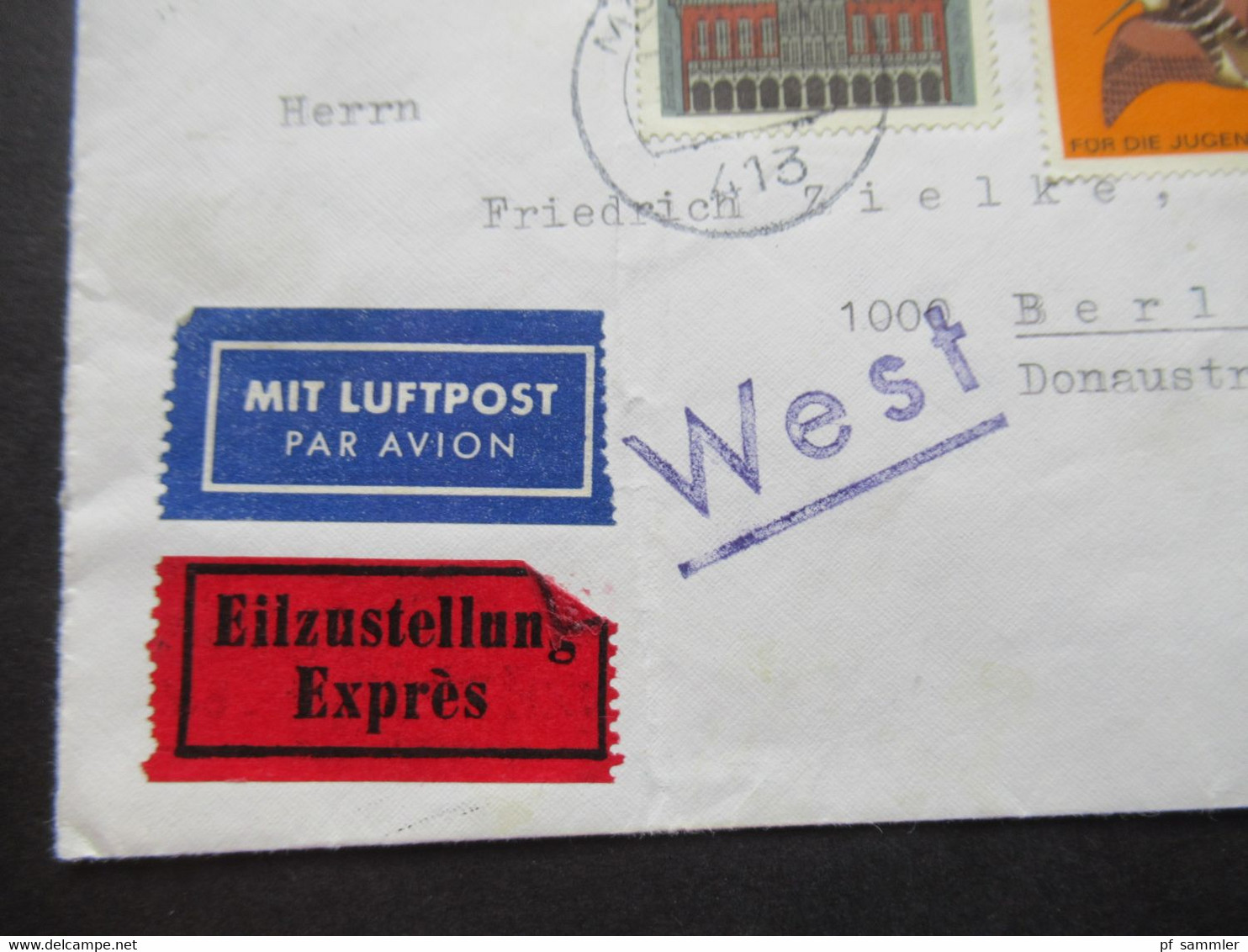 1965 Berlin (West) Jugend Jagdbares Federwild Violetter Stempel West Luftpost Eilboten Bote Bezahlt Moers 1 - Berlin 44 - Brieven En Documenten