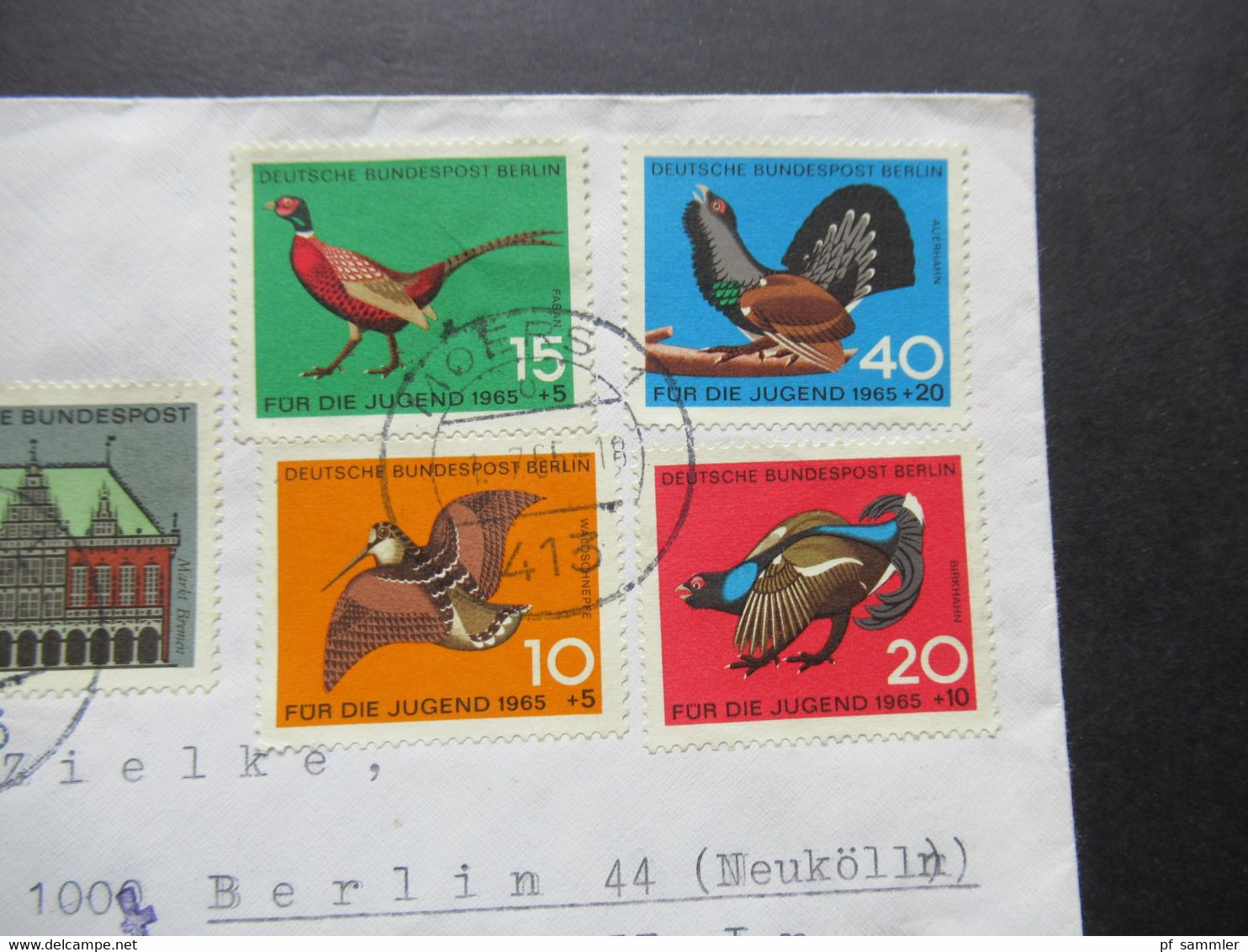 1965 Berlin (West) Jugend Jagdbares Federwild Violetter Stempel West Luftpost Eilboten Bote Bezahlt Moers 1 - Berlin 44 - Brieven En Documenten